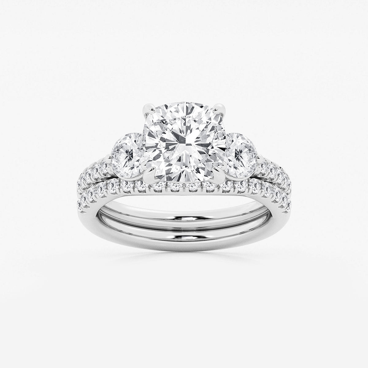 4 1/8 ctw Cushion Lab Grown Diamond Three-Stone Bridal Set