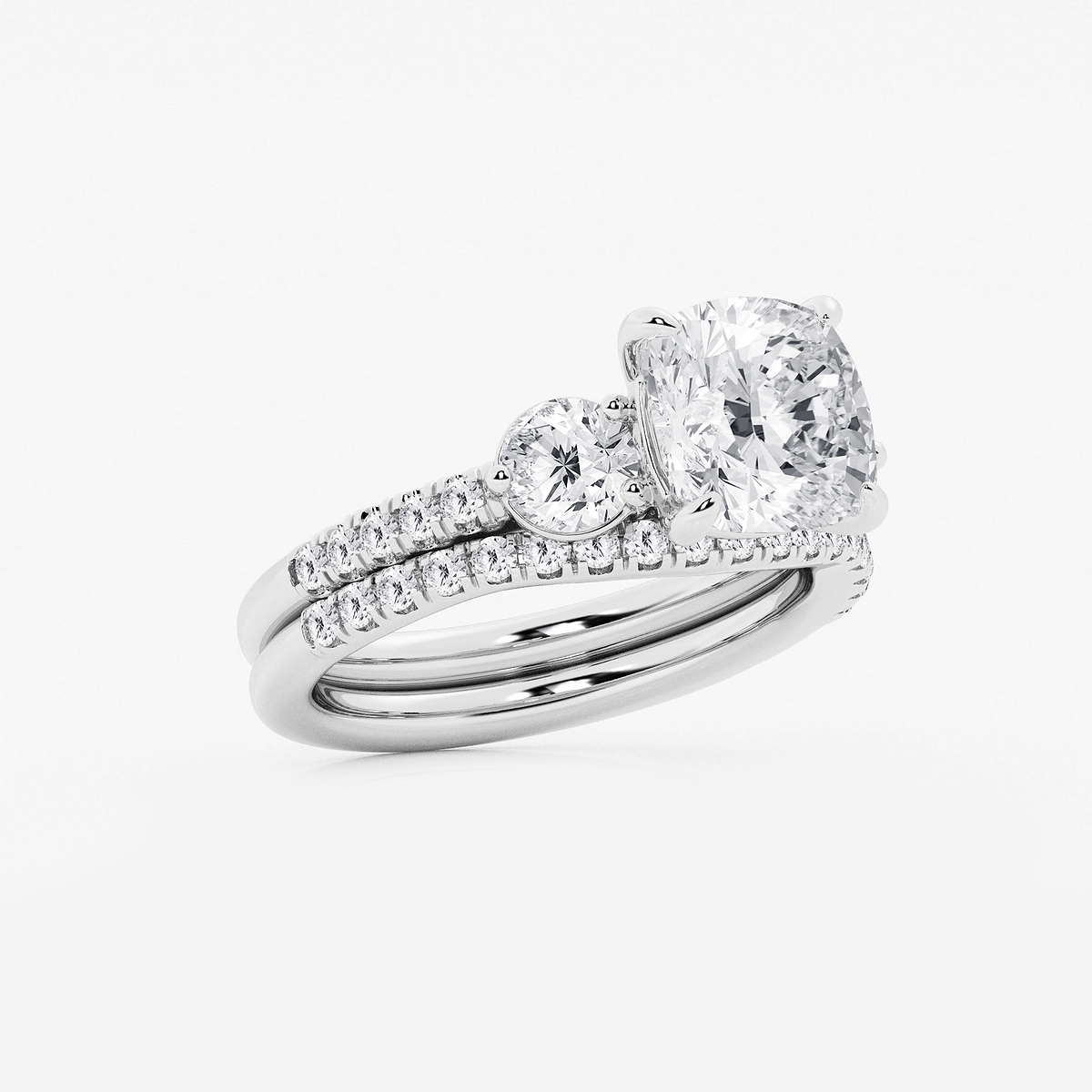 Additional Image 1 for  4 1/8 ctw Cushion Lab Grown Diamond Three-Stone Bridal Set