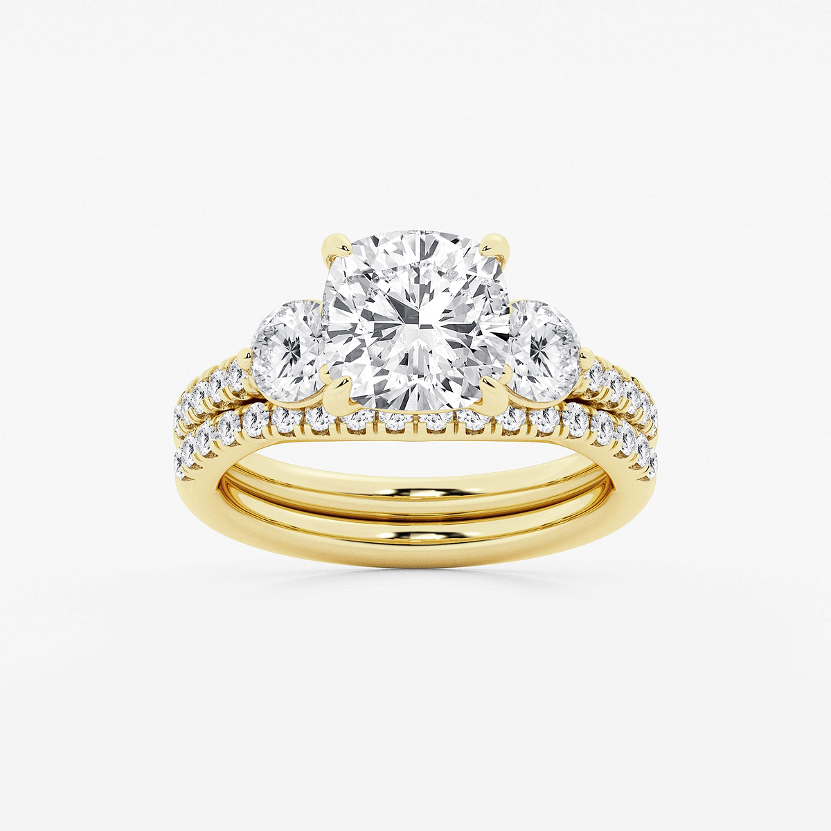 4 1/8 ctw Cushion Lab Grown Diamond Three-Stone Bridal Set