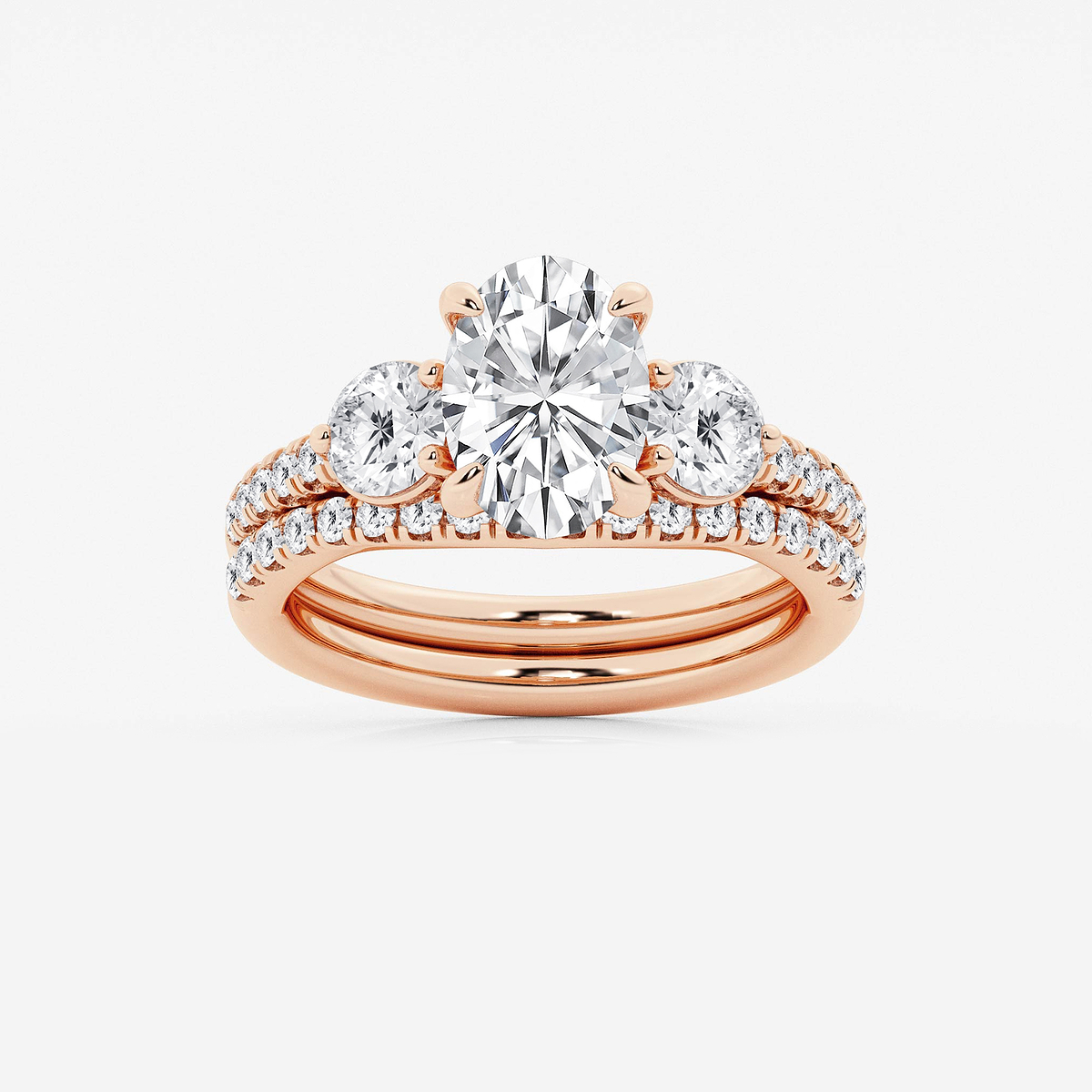 3 1/8 ctw Oval Lab Grown Diamond Three-Stone Bridal Set
