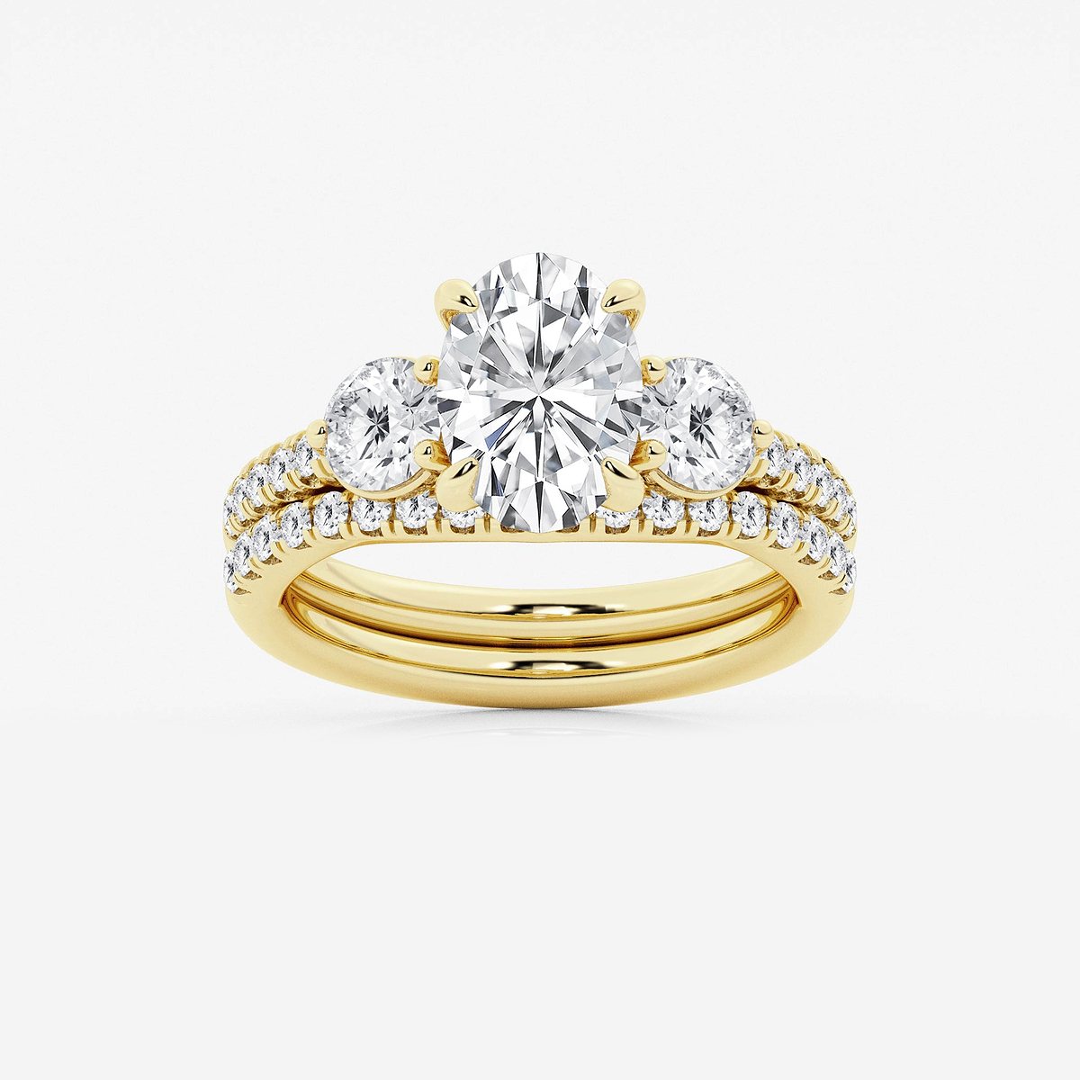 3 1/8 ctw Oval Lab Grown Diamond Three-Stone Bridal Set