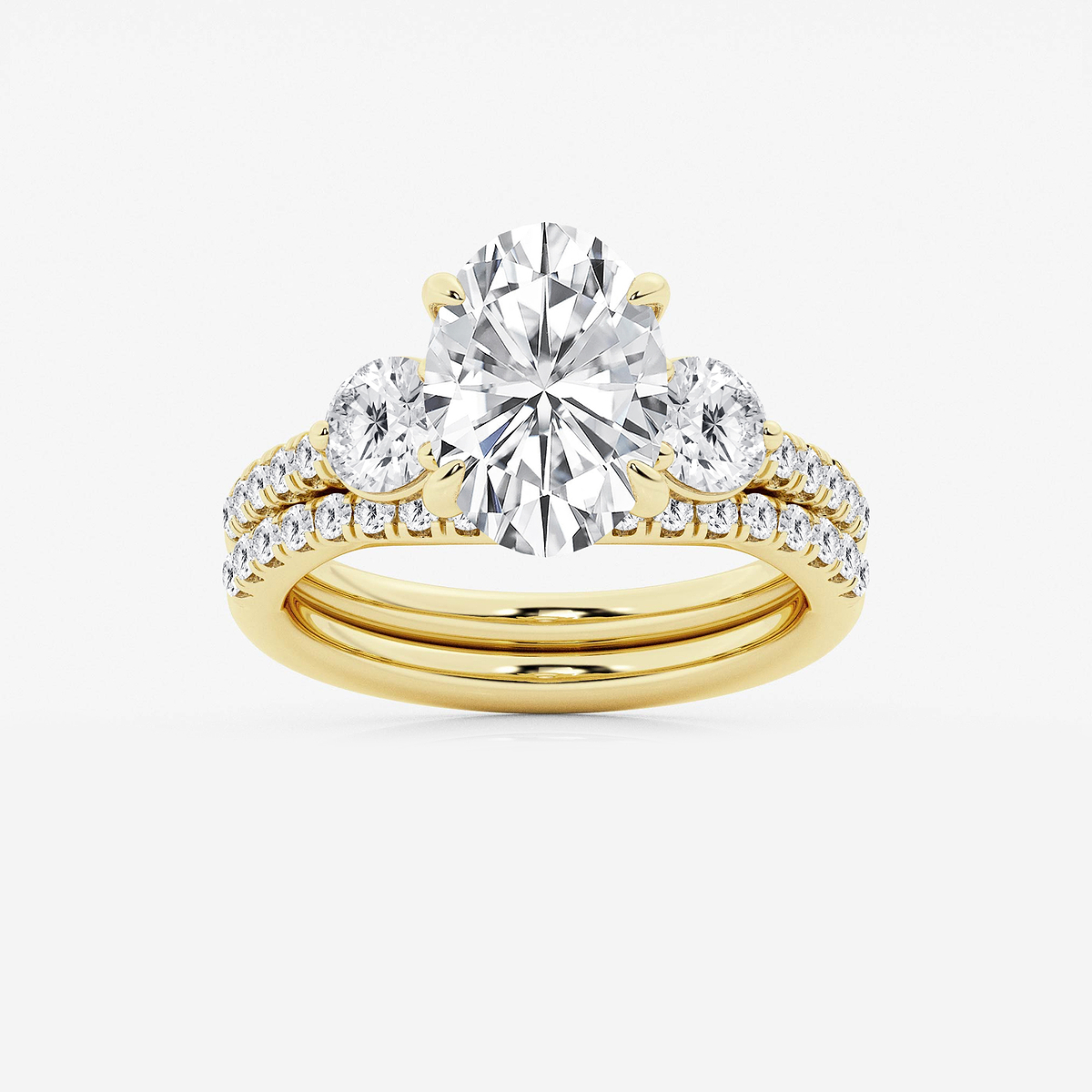 4 1/8 ctw Oval Lab Grown Diamond Three-Stone Bridal Set