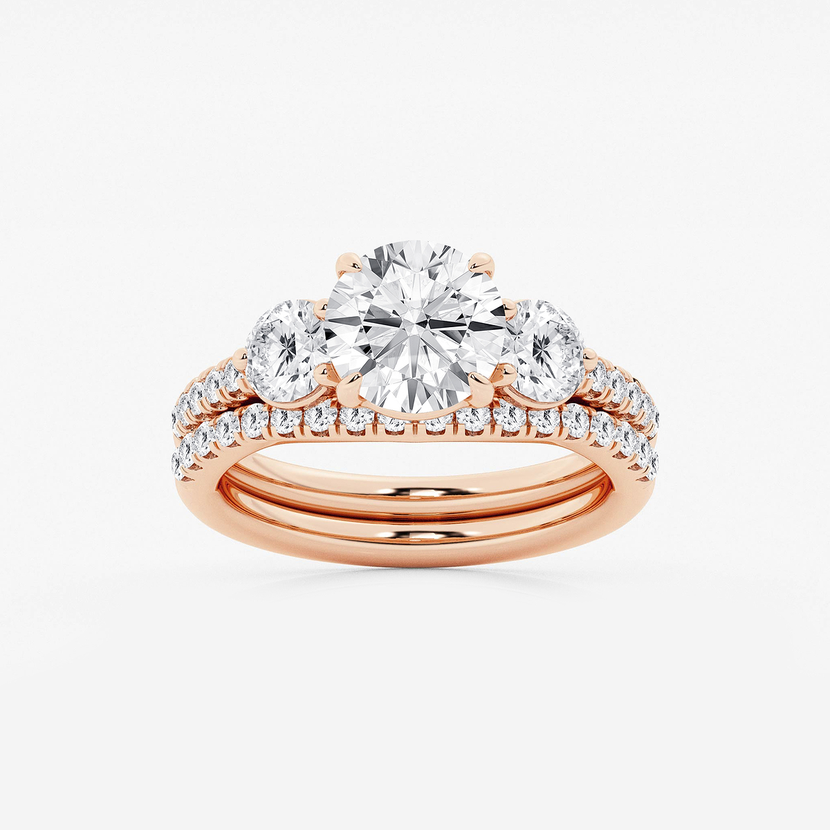 3 1/8 ctw Round Lab Grown Diamond Three-Stone Bridal Set