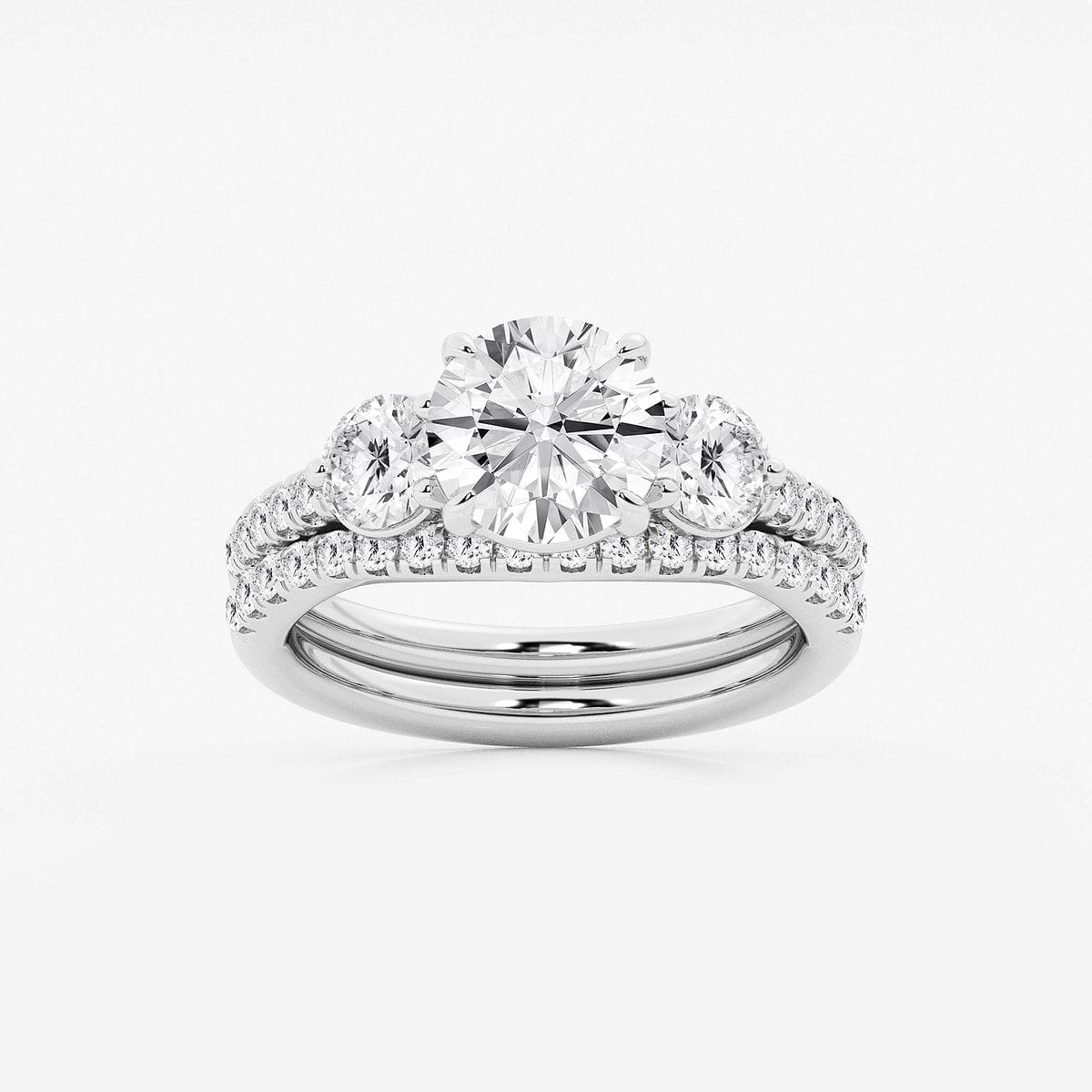 3 1/8 ctw Round Lab Grown Diamond Three-Stone Bridal Set