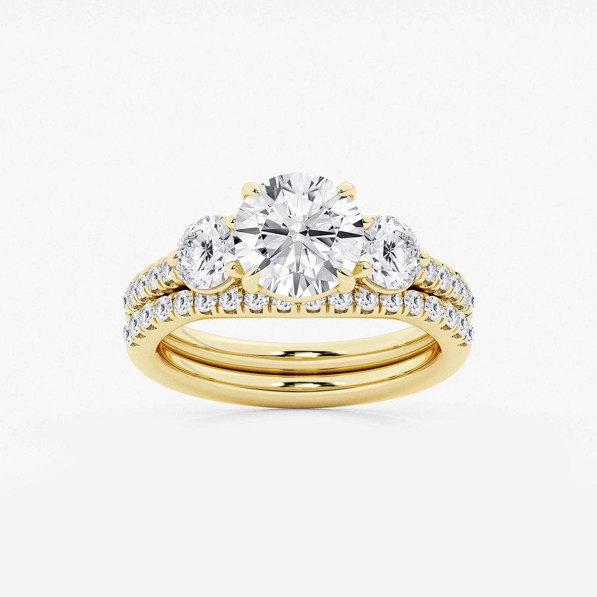 3 1/8 ctw Round Lab Grown Diamond Three-Stone Bridal Set
