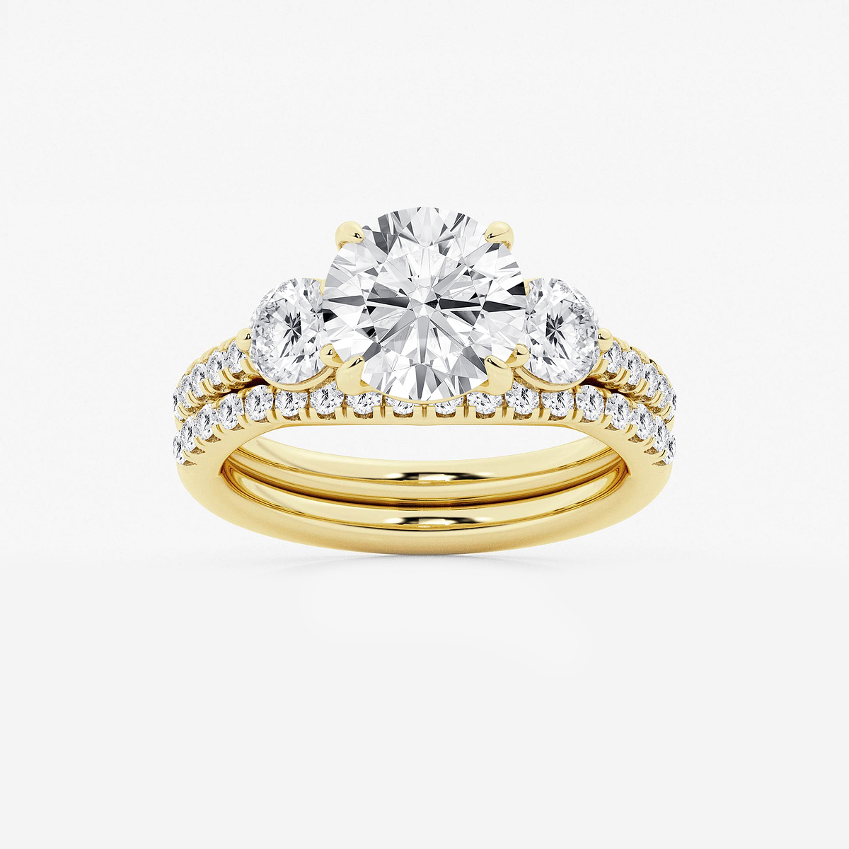 3 2/3 ctw Round Lab Grown Diamond Three-Stone Bridal Set