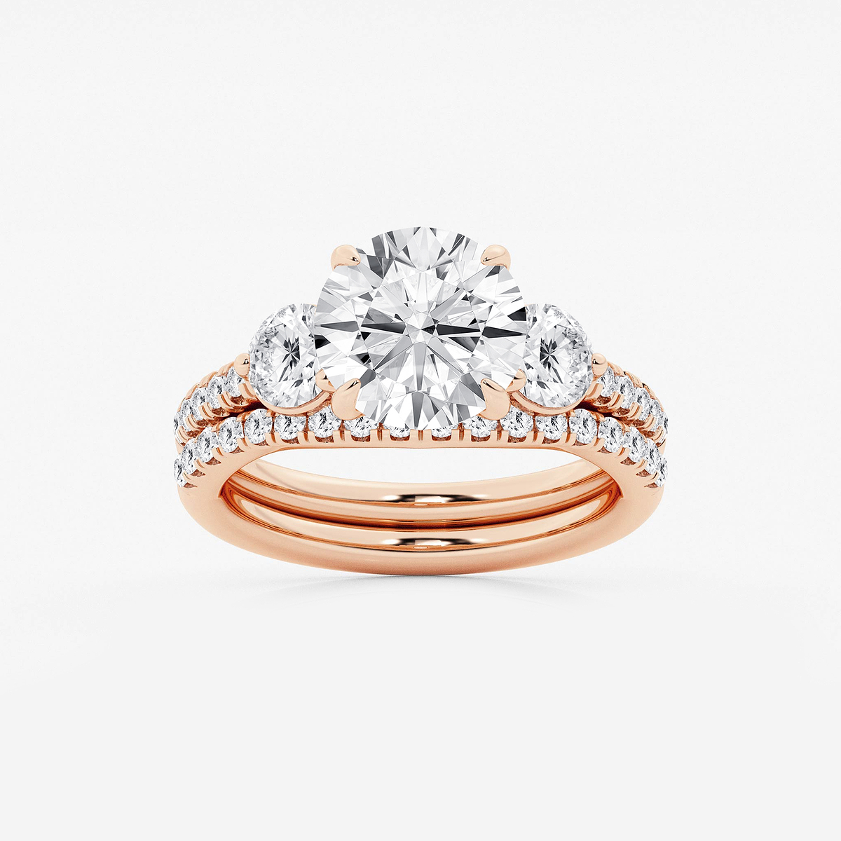 4 1/8 ctw Round Lab Grown Diamond Three-Stone Bridal Set