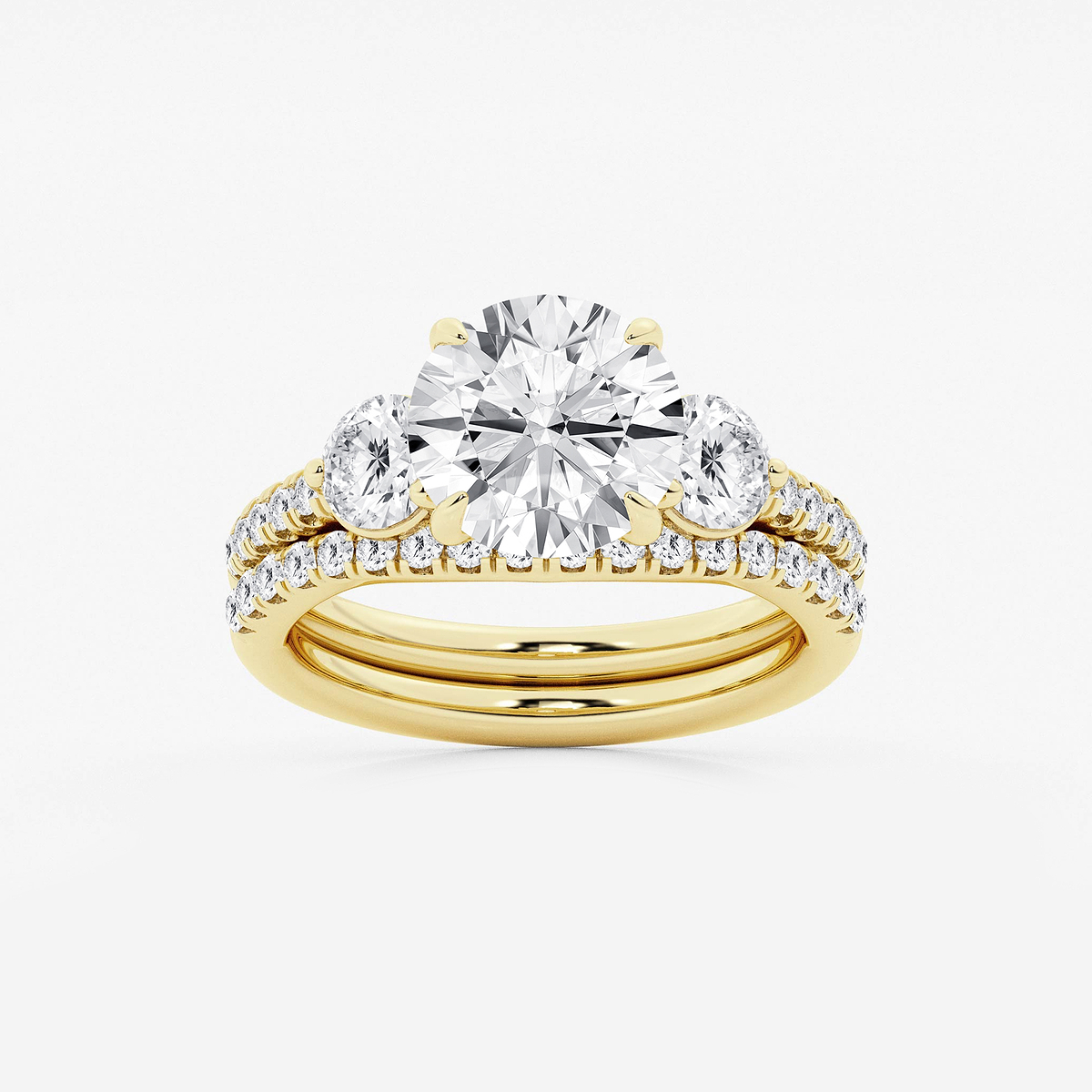 4 1/8 ctw Round Lab Grown Diamond Three-Stone Bridal Set