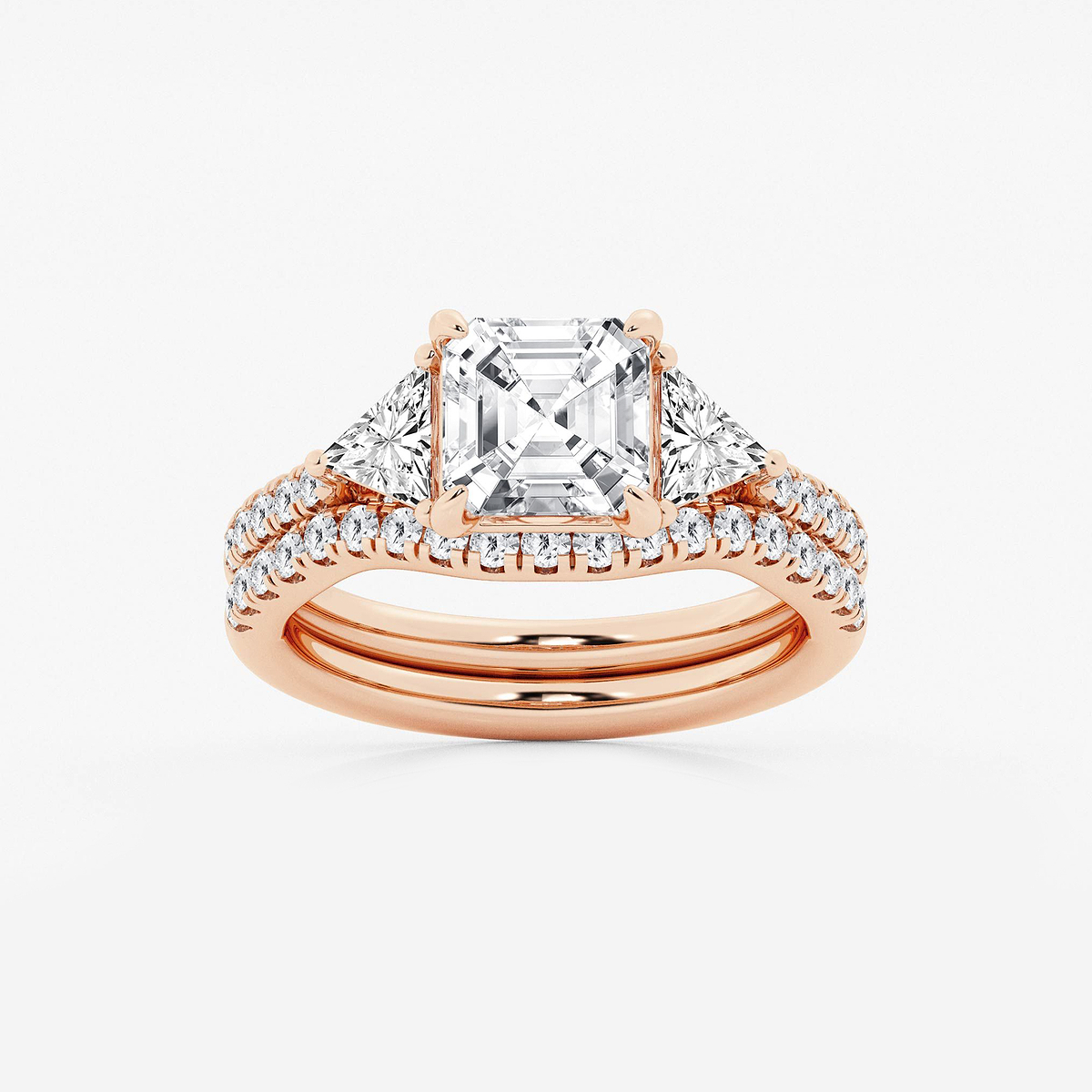 3 1/4 ctw Asscher Lab Grown Diamond Three-Stone Bridal Set