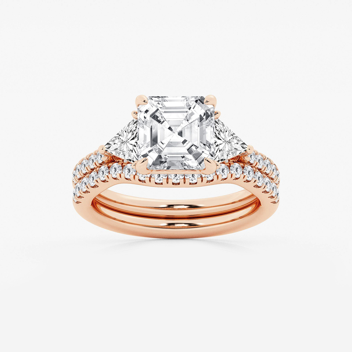 4 1/4 ctw Asscher Lab Grown Diamond Three-Stone Bridal Set