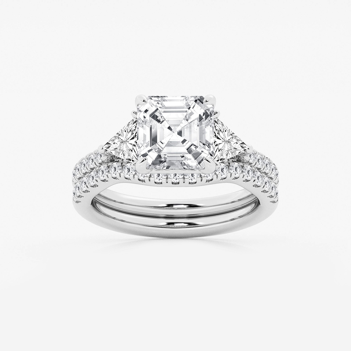 4 1/4 ctw Asscher Lab Grown Diamond Three-Stone Bridal Set