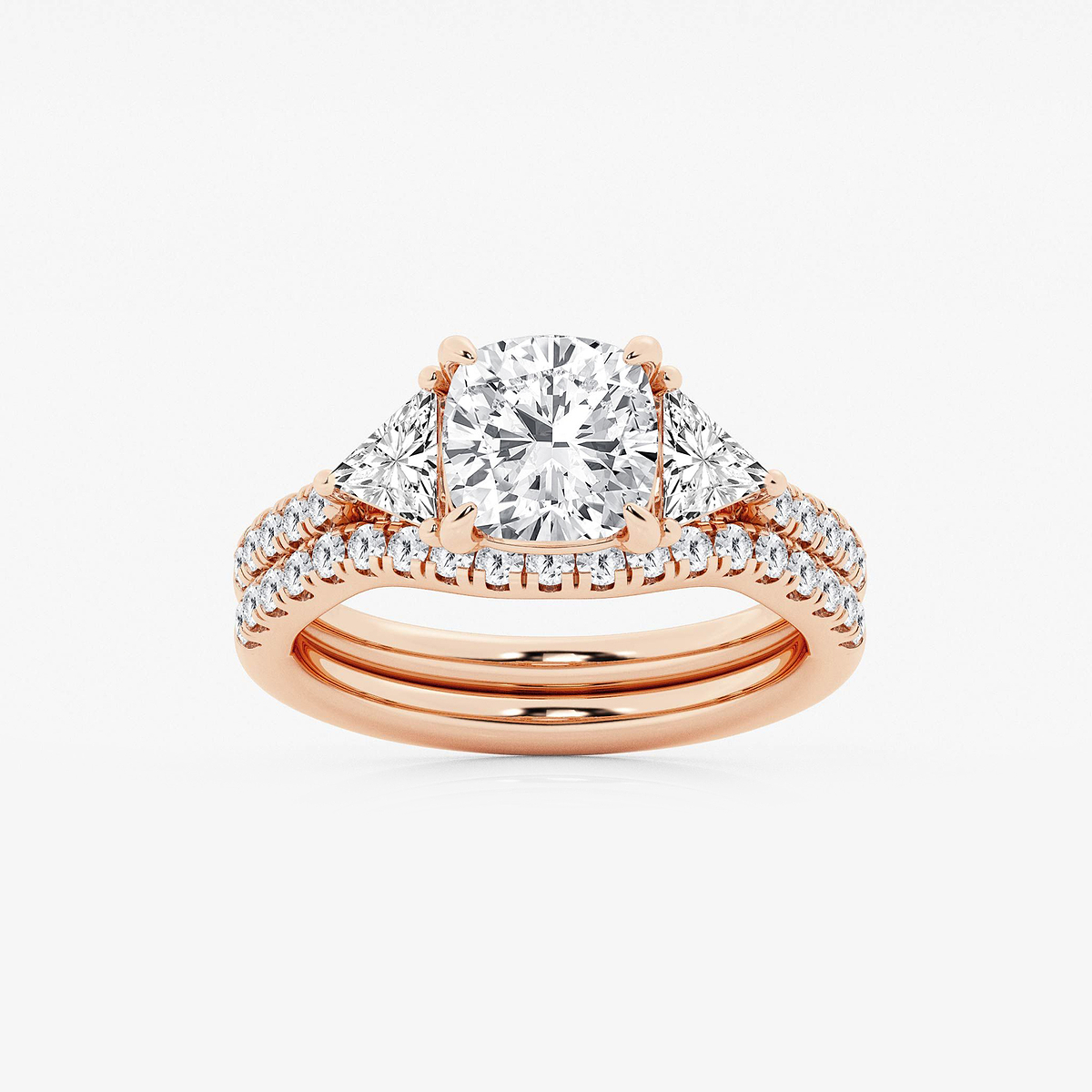 3 1/4 ctw Cushion Lab Grown Diamond Three-Stone Bridal Set