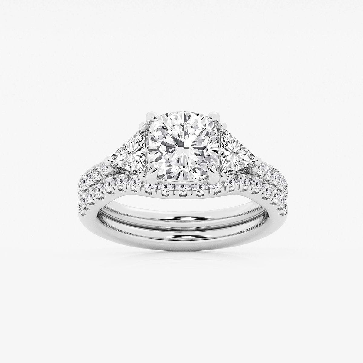 3 1/4 ctw Cushion Lab Grown Diamond Three-Stone Bridal Set