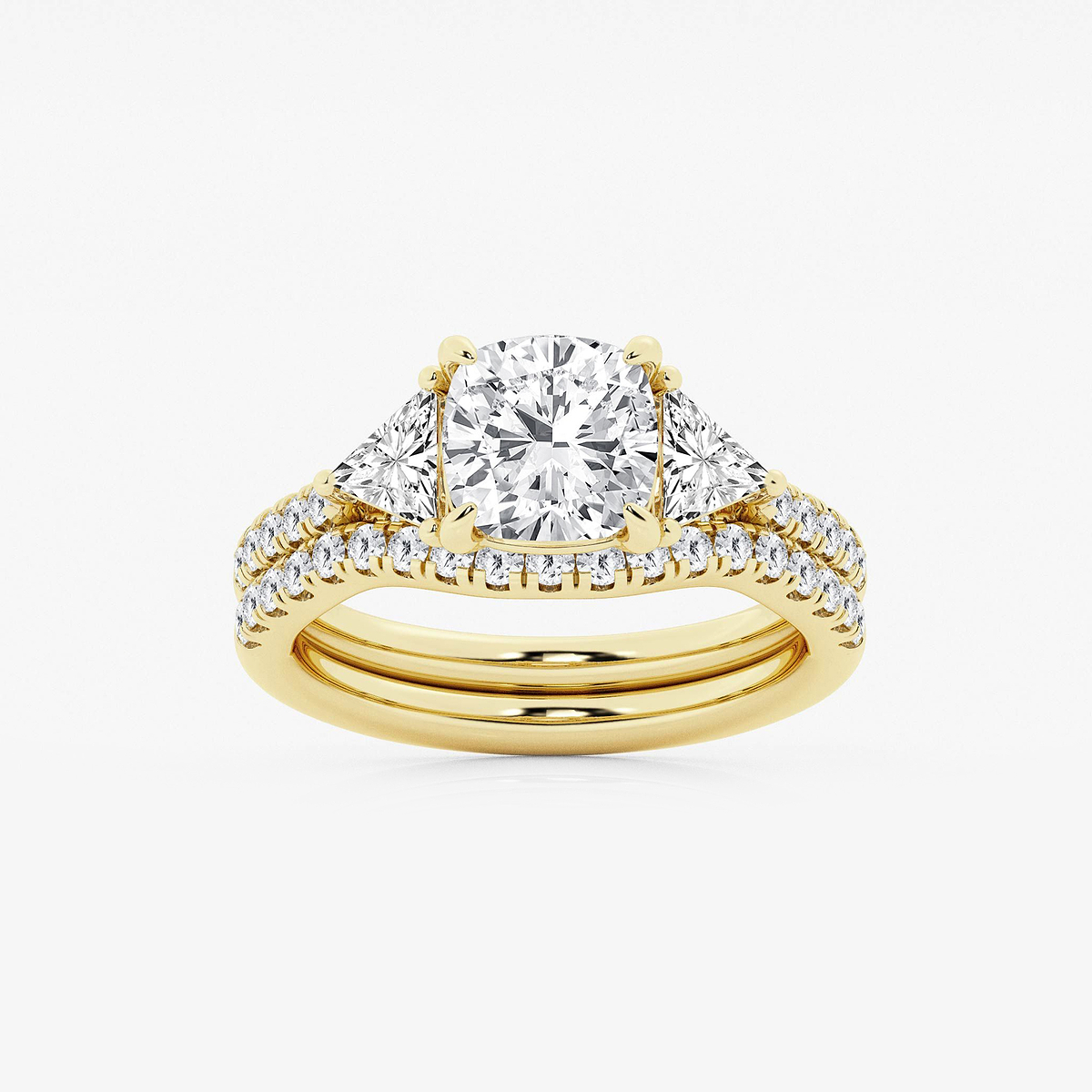 3 1/4 ctw Cushion Lab Grown Diamond Three-Stone Bridal Set