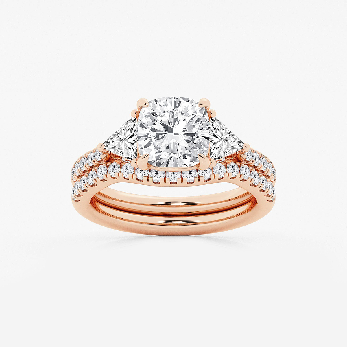 3 3/4 ctw Cushion Lab Grown Diamond Three-Stone Bridal Set