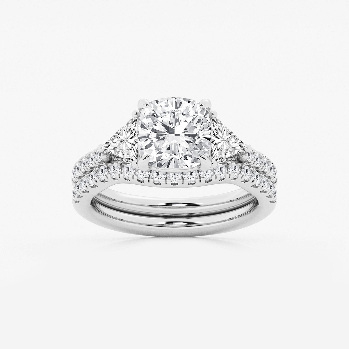 3 3/4 ctw Cushion Lab Grown Diamond Three-Stone Bridal Set