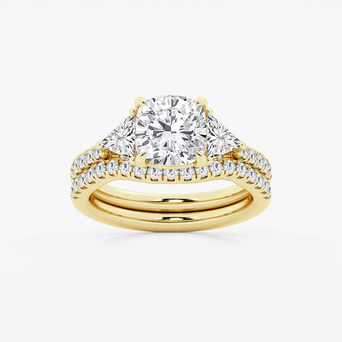 3 3/4 ctw Cushion Lab Grown Diamond Three-Stone Bridal Set