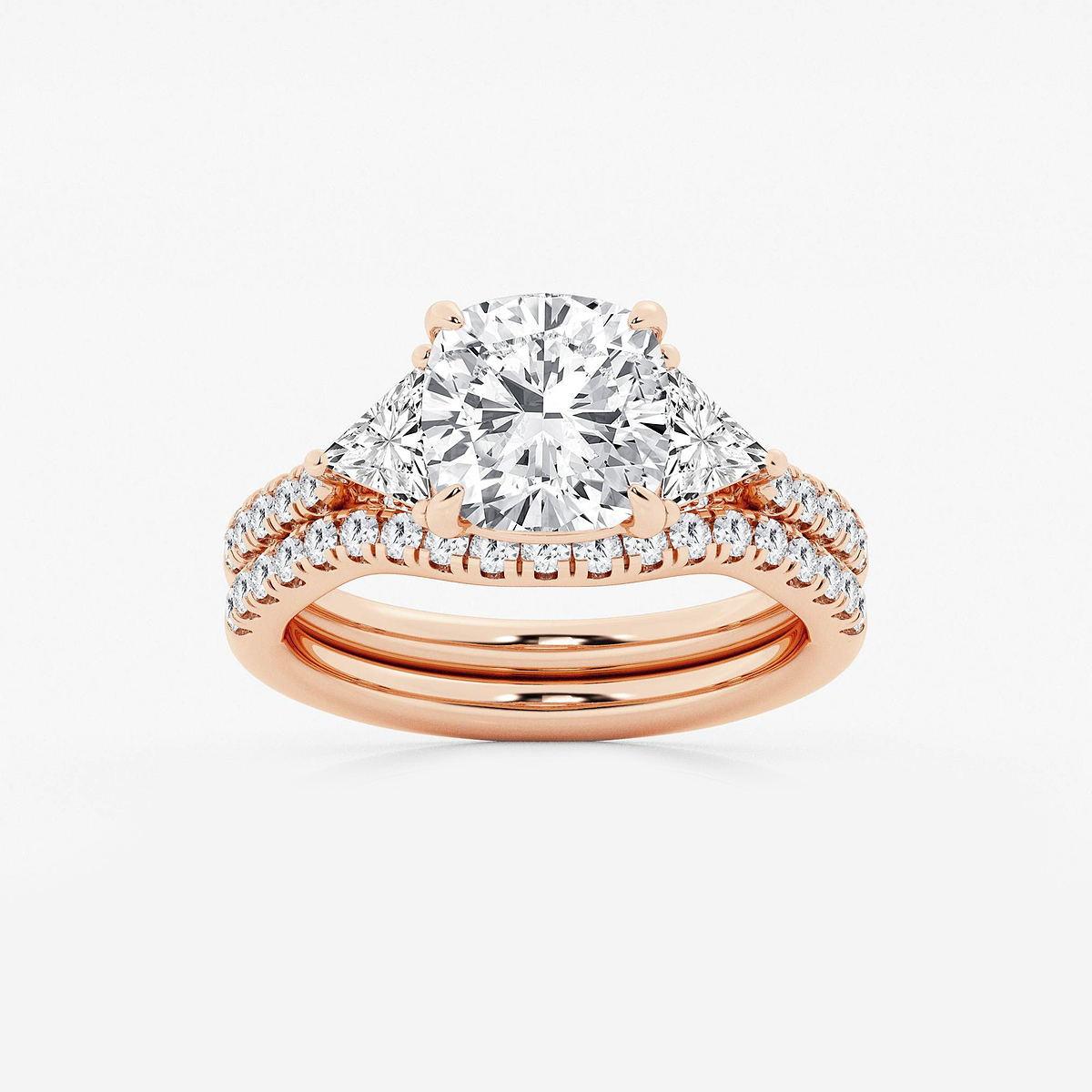 4 1/4 ctw Cushion Lab Grown Diamond Three-Stone Bridal Set