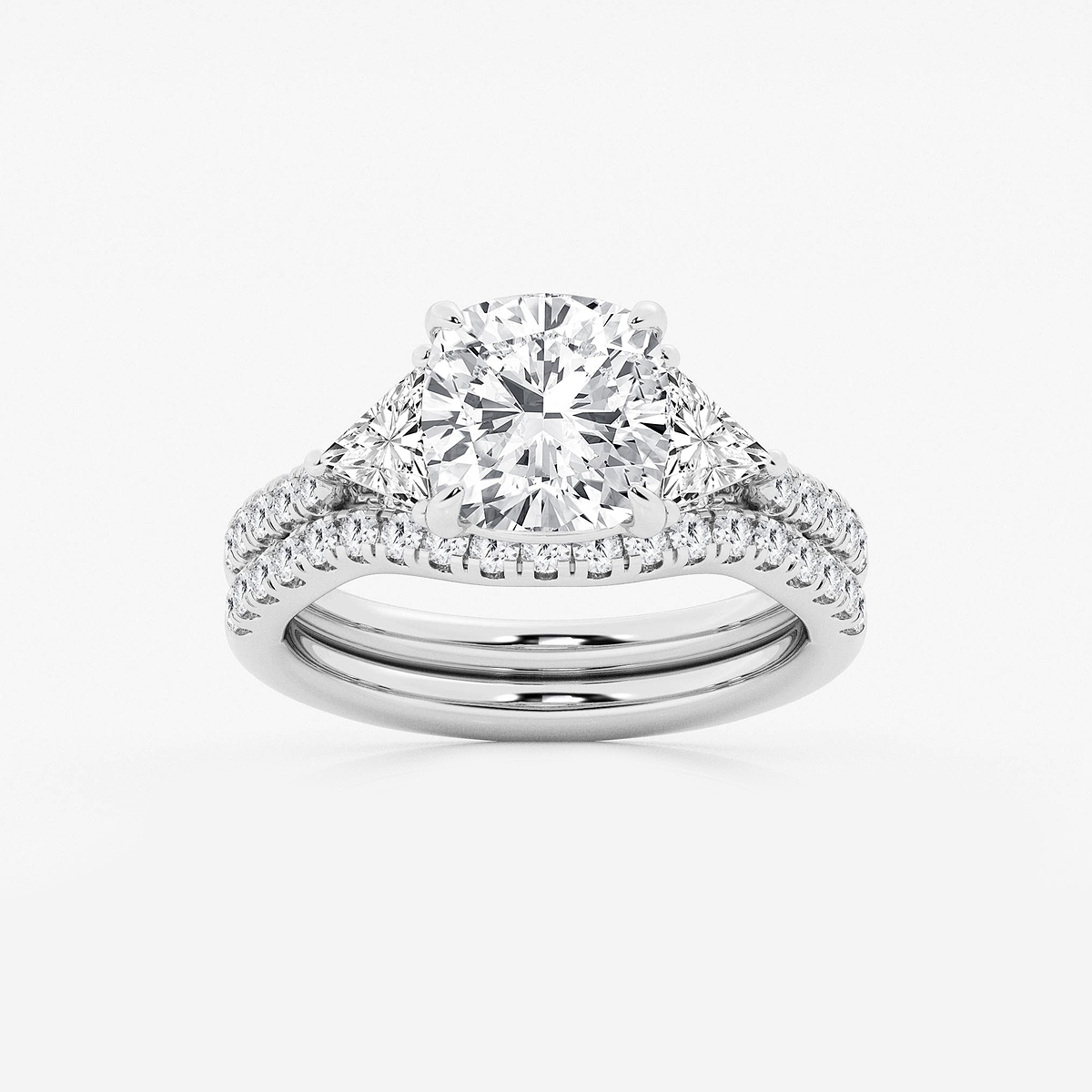 4 1/4 ctw Cushion Lab Grown Diamond Three-Stone Bridal Set