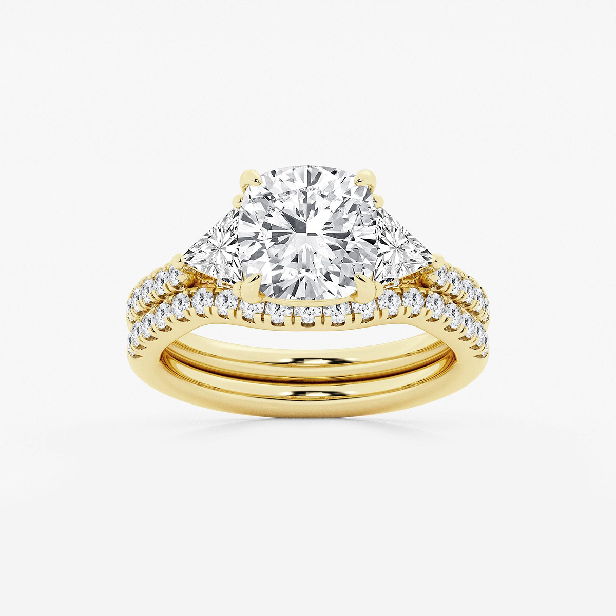 4 1/4 ctw Cushion Lab Grown Diamond Three-Stone Bridal Set