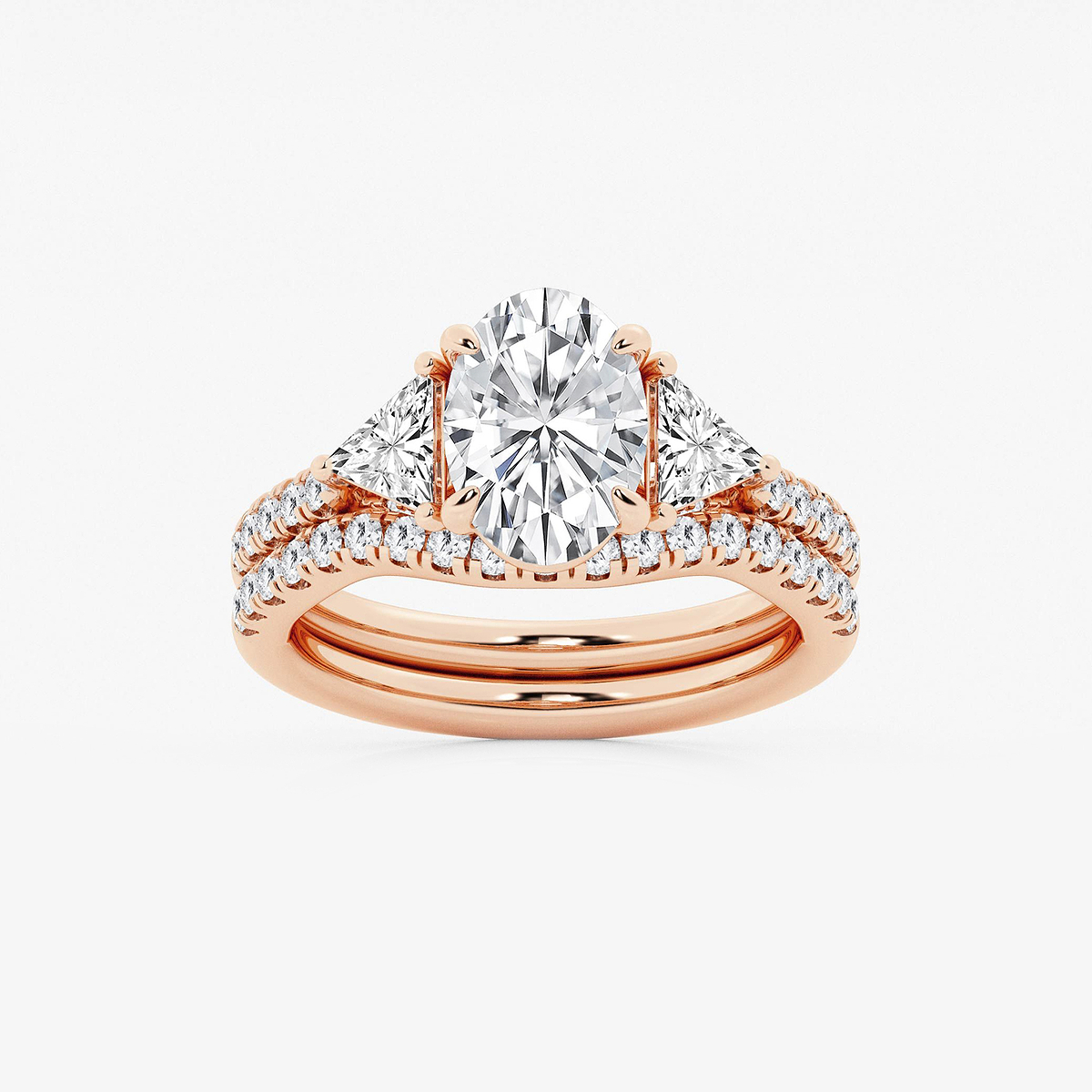 3 1/4 ctw Oval Lab Grown Diamond Three-Stone Bridal Set