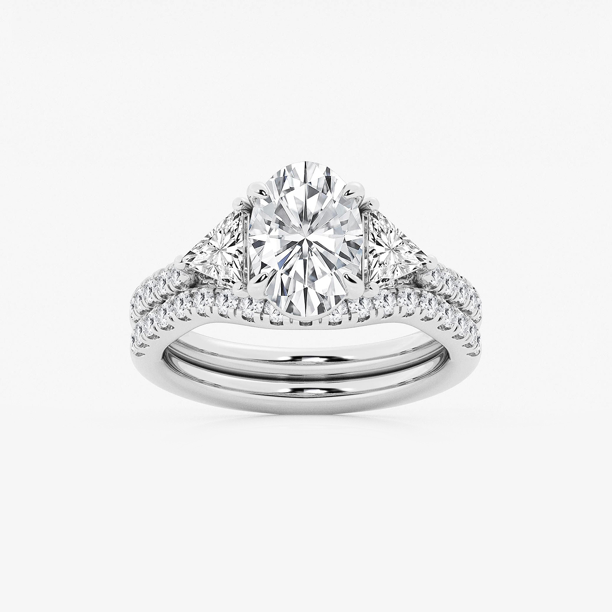 3 1/4 ctw Oval Lab Grown Diamond Three-Stone Bridal Set