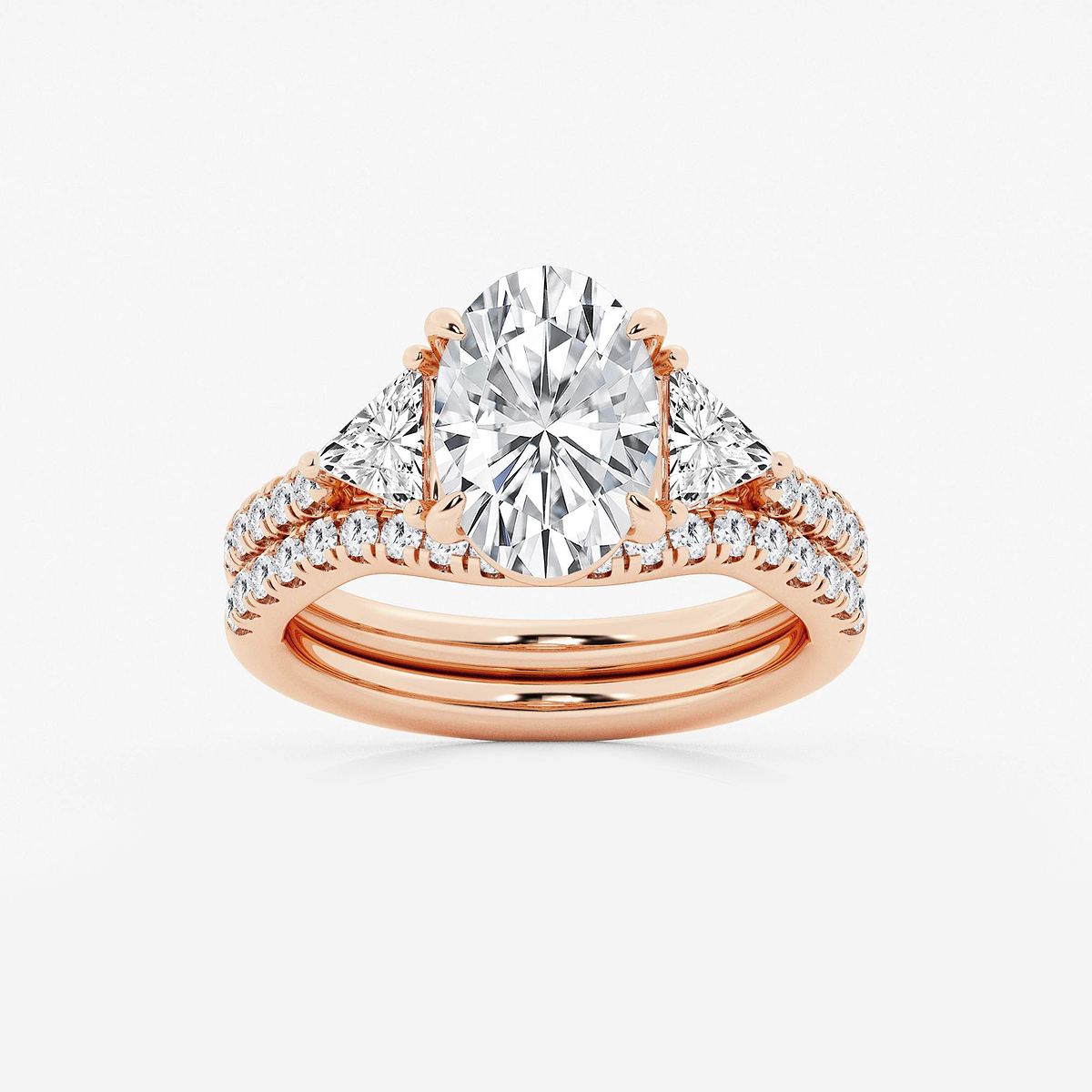 3 3/4 ctw Oval Lab Grown Diamond Three-Stone Bridal Set