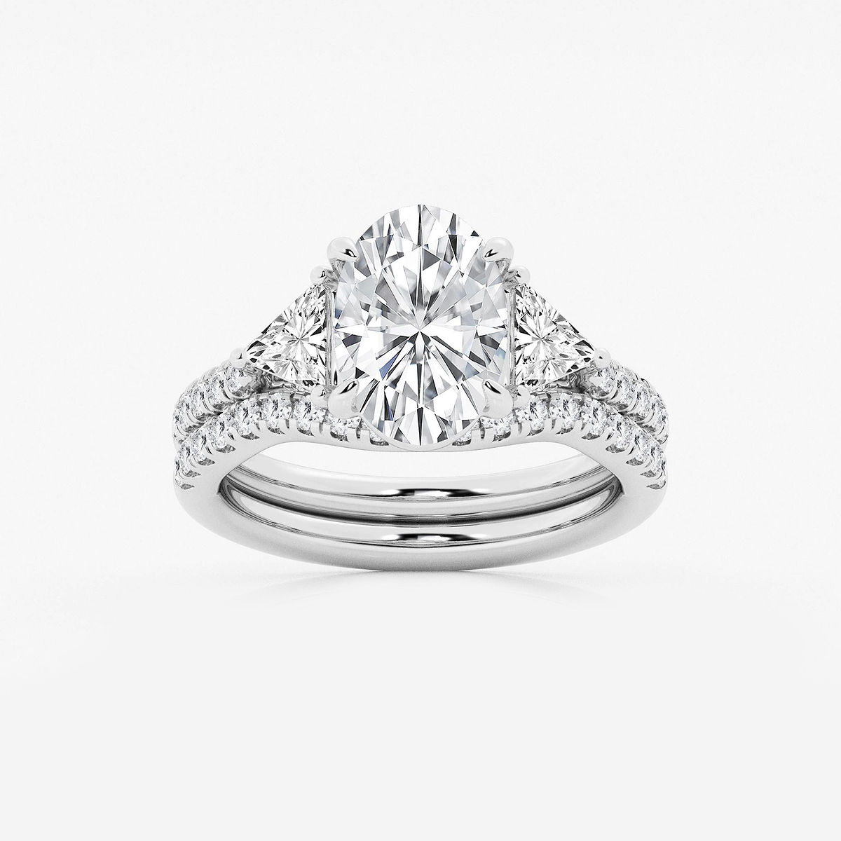 3 3/4 ctw Oval Lab Grown Diamond Three-Stone Bridal Set