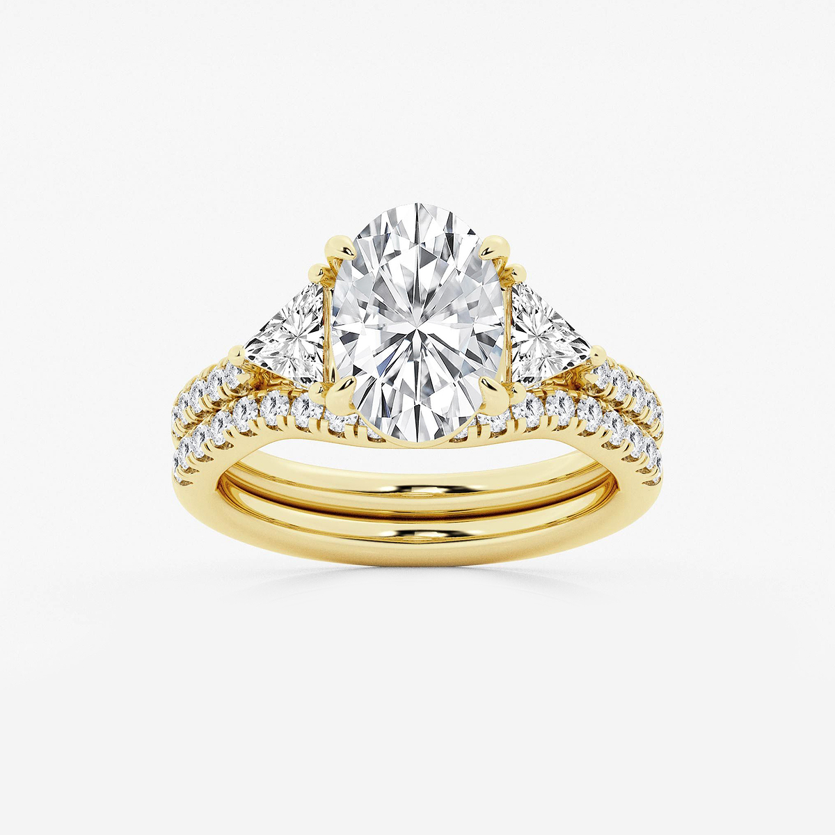 3 3/4 ctw Oval Lab Grown Diamond Three-Stone Bridal Set