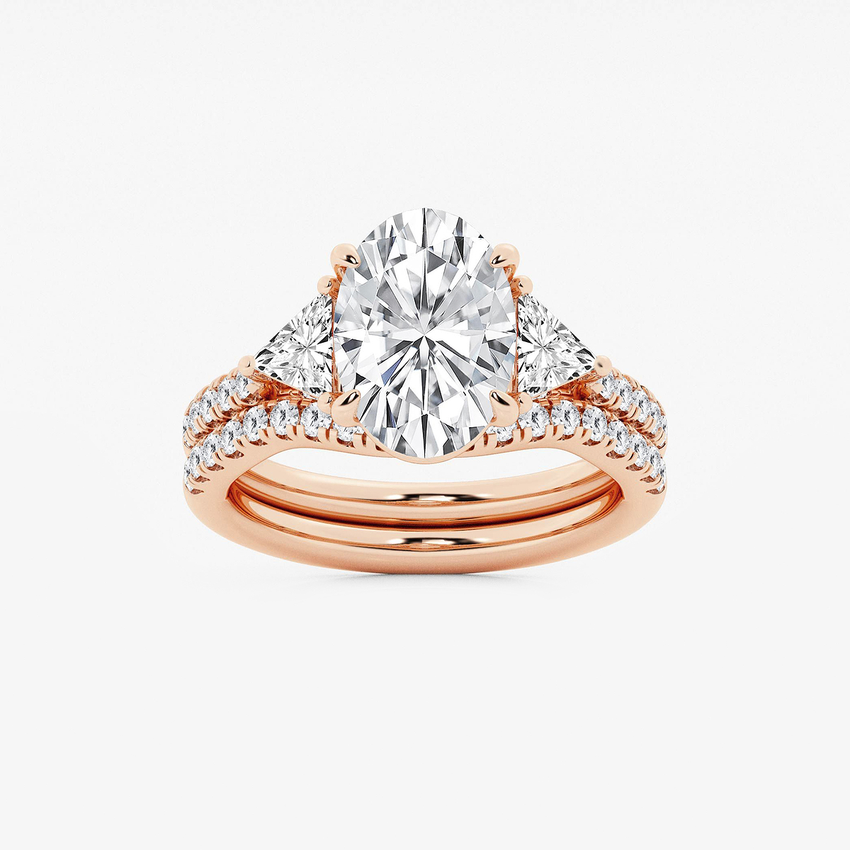4 1/4 ctw Oval Lab Grown Diamond Three-Stone Bridal Set