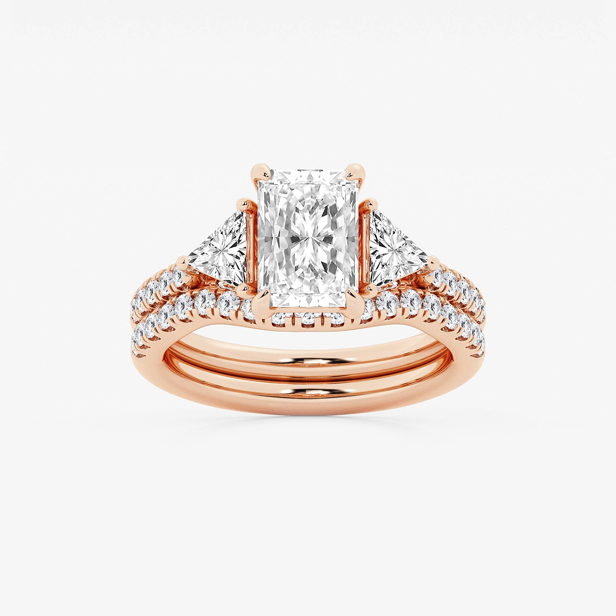 3 1/4 ctw Radiant Lab Grown Diamond Three-Stone Bridal Set