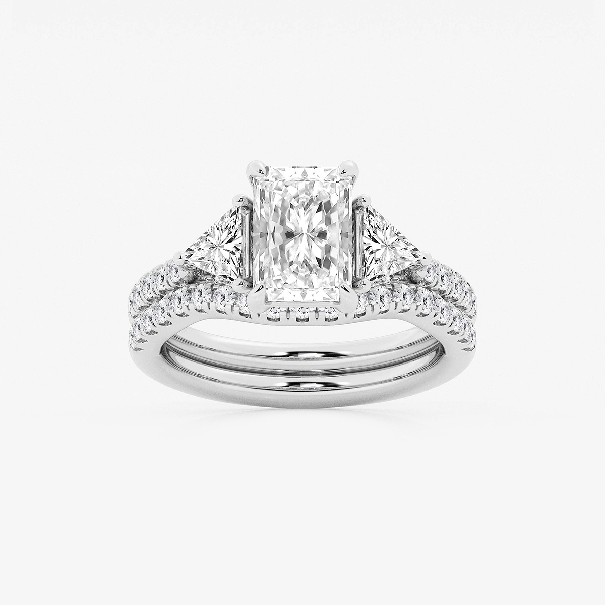3 1/4 ctw Radiant Lab Grown Diamond Three-Stone Bridal Set