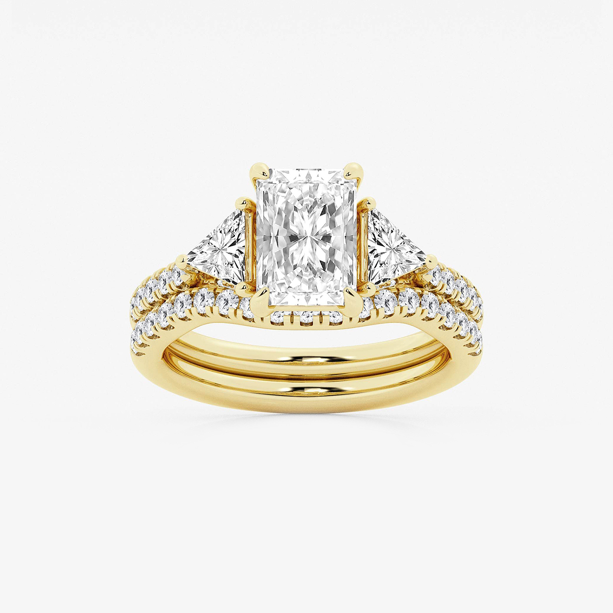 3 1/4 ctw Radiant Lab Grown Diamond Three-Stone Bridal Set