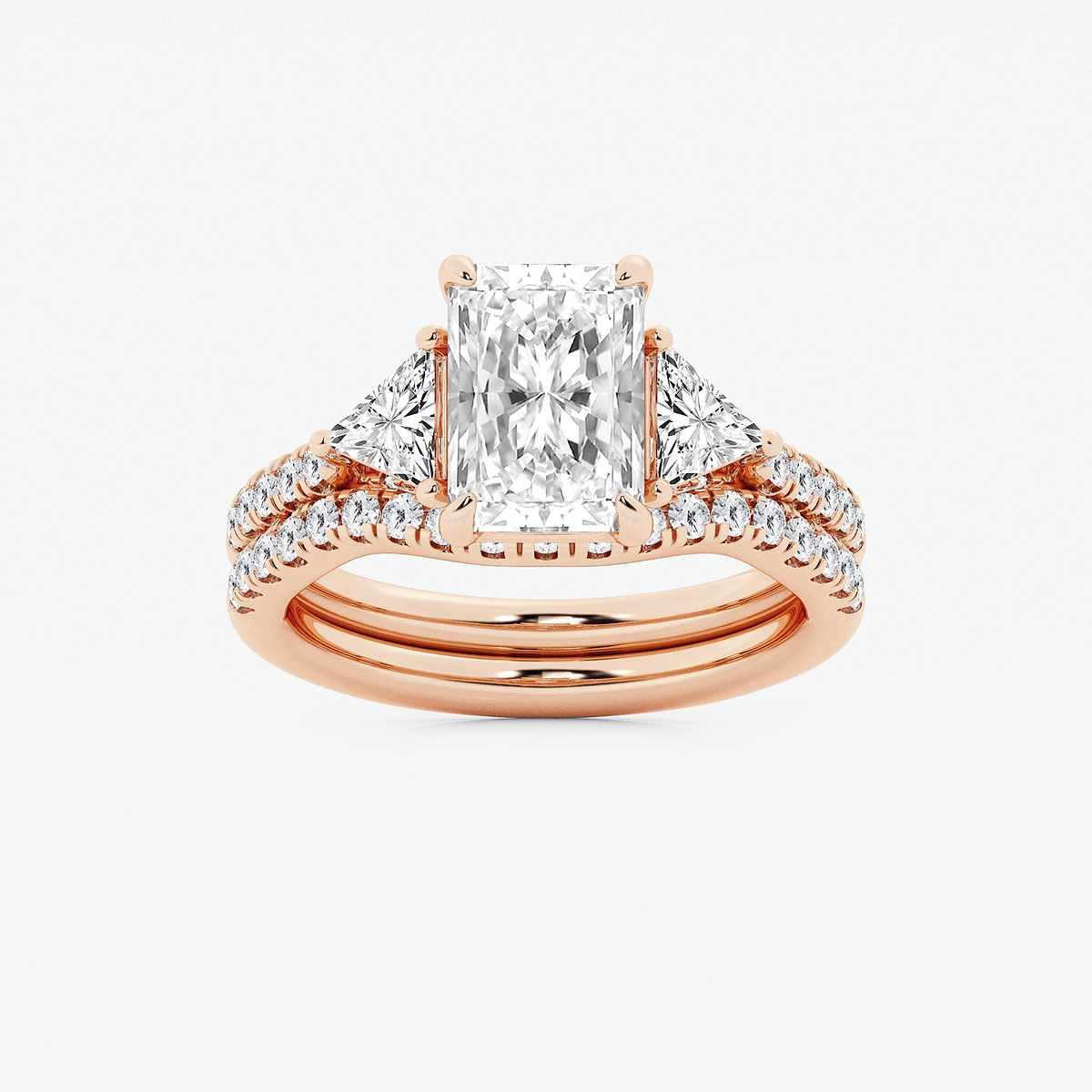 3 3/4 ctw Radiant Lab Grown Diamond Three-Stone Bridal Set