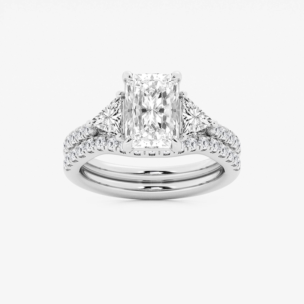 3 3/4 ctw Radiant Lab Grown Diamond Three-Stone Bridal Set