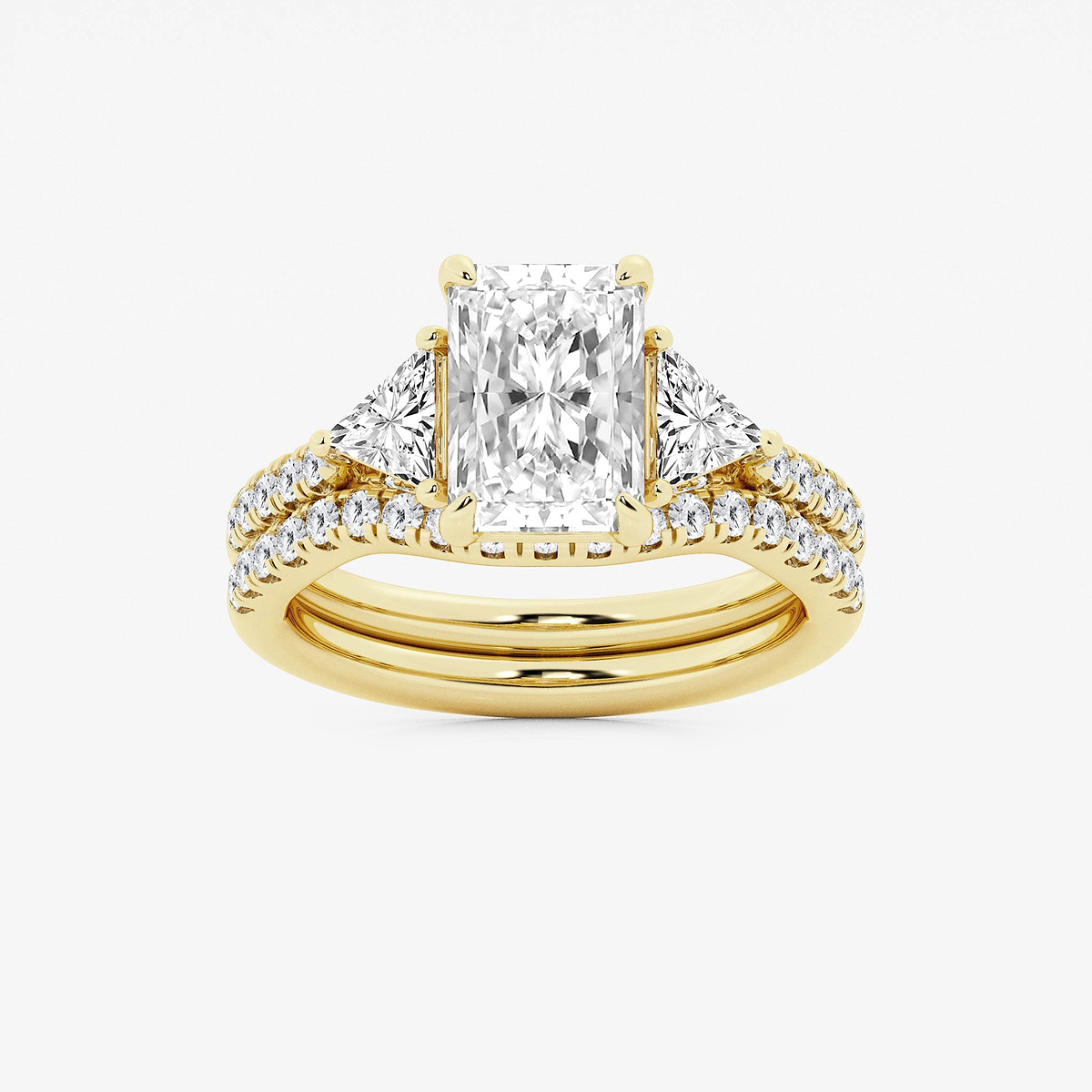 3 3/4 ctw Radiant Lab Grown Diamond Three-Stone Bridal Set