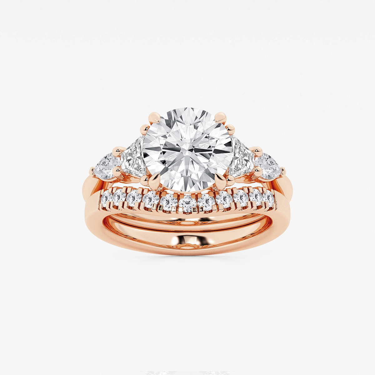 4 ctw Round Lab Grown Diamond Trapezoid and Pear Side Stone Bridal Set