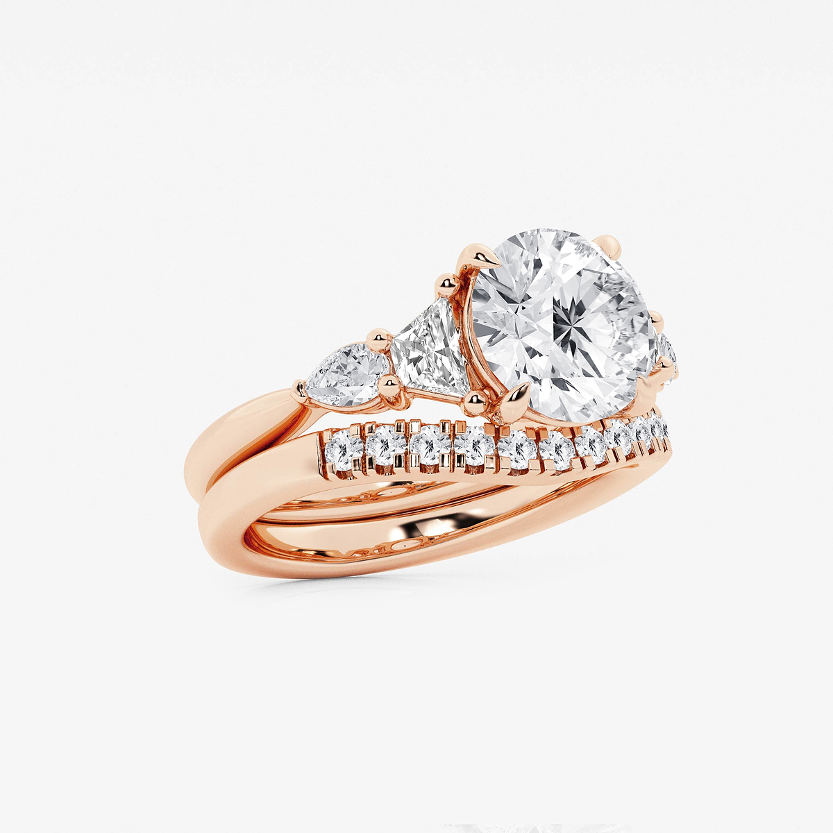 Additional Image 1 for  4 ctw Round Lab Grown Diamond Trapezoid and Pear Side Stone Bridal Set