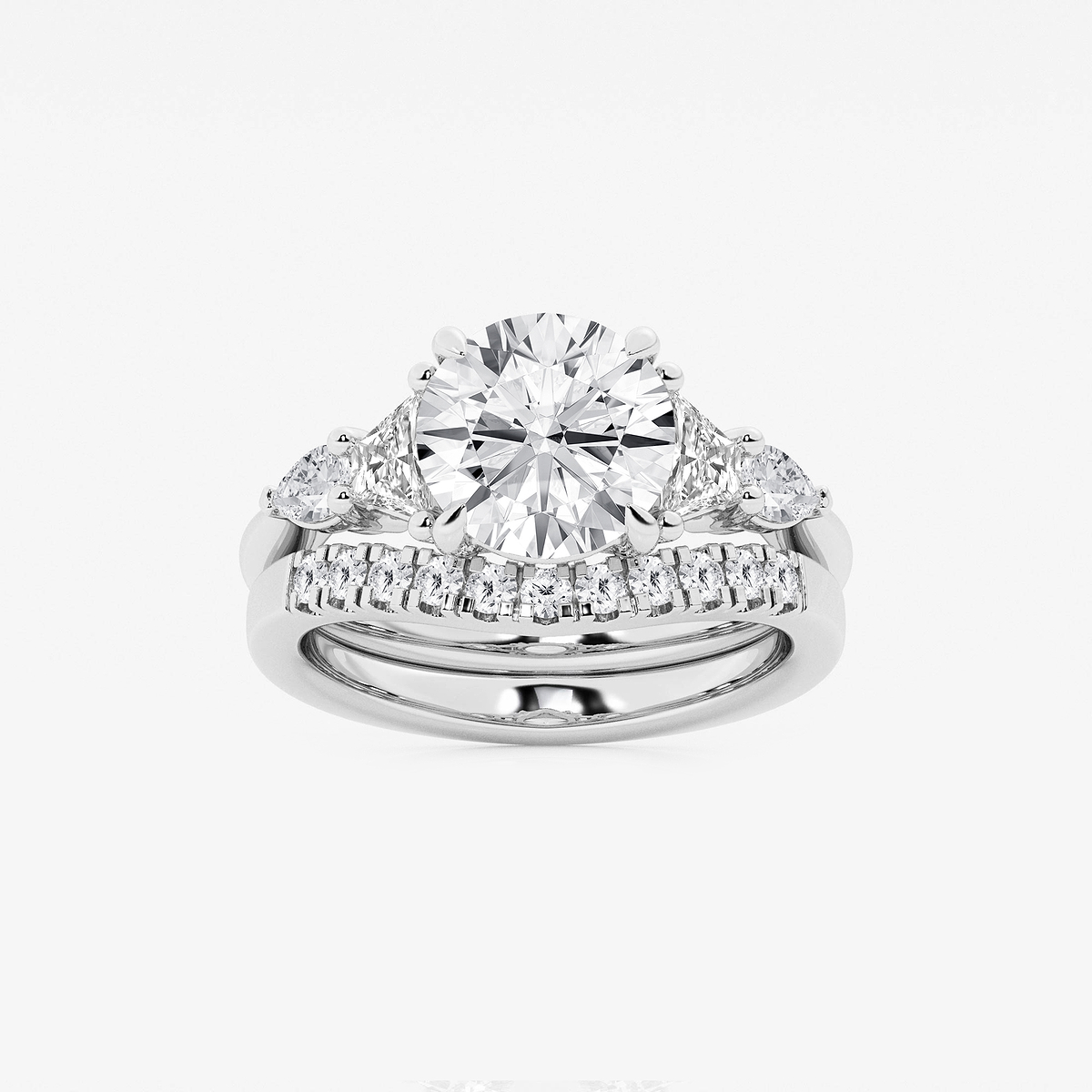 4 ctw Round Lab Grown Diamond Trapezoid and Pear Side Stone Bridal Set