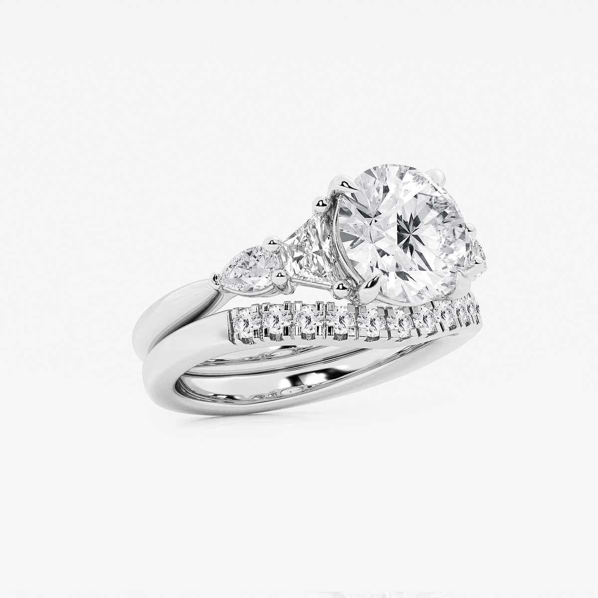 Additional Image 1 for  4 ctw Round Lab Grown Diamond Trapezoid and Pear Side Stone Bridal Set