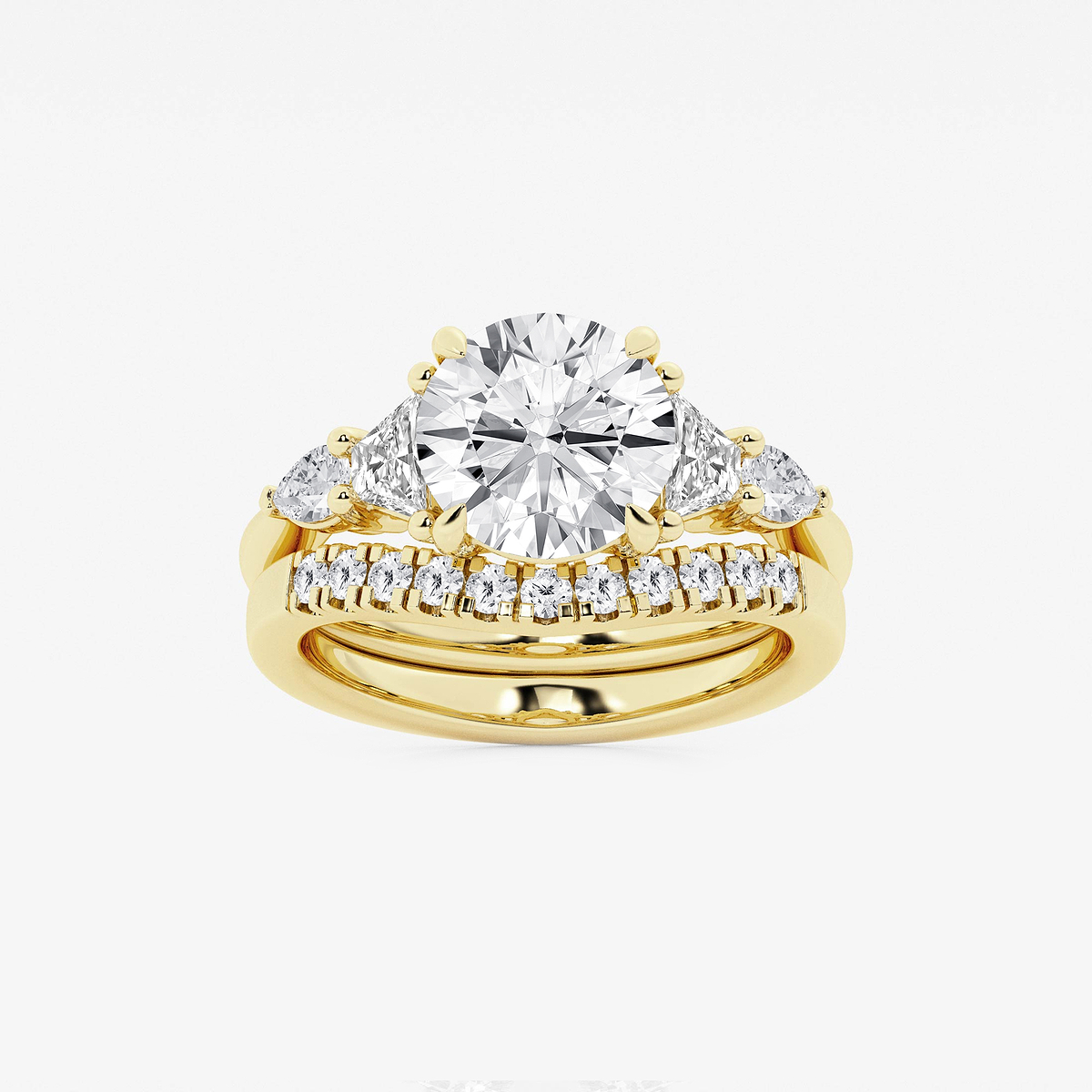 4 ctw Round Lab Grown Diamond Trapezoid and Pear Side Stone Bridal Set