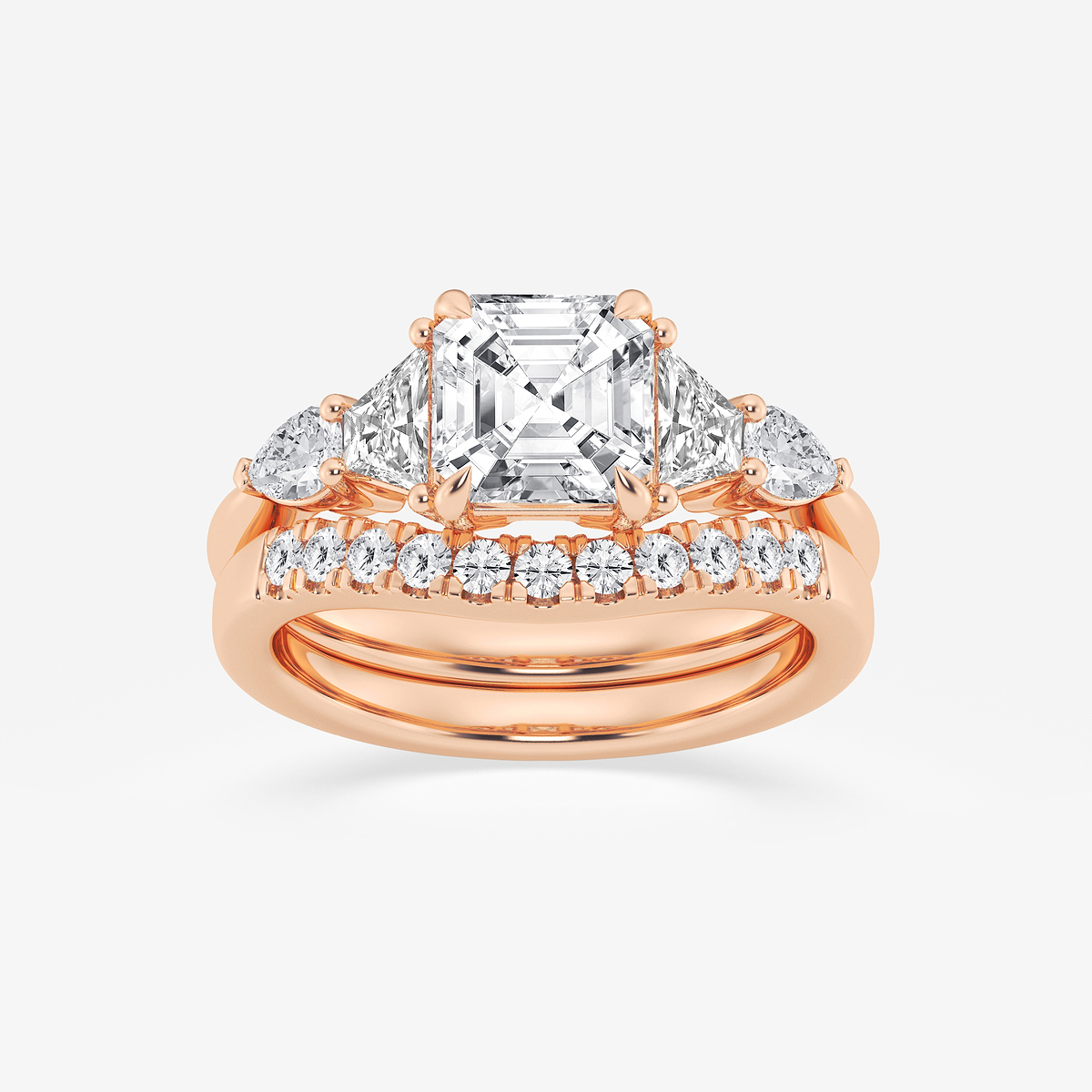 3 ctw Asscher Lab Grown Diamond Trapezoid and Pear Side Stone Bridal Set