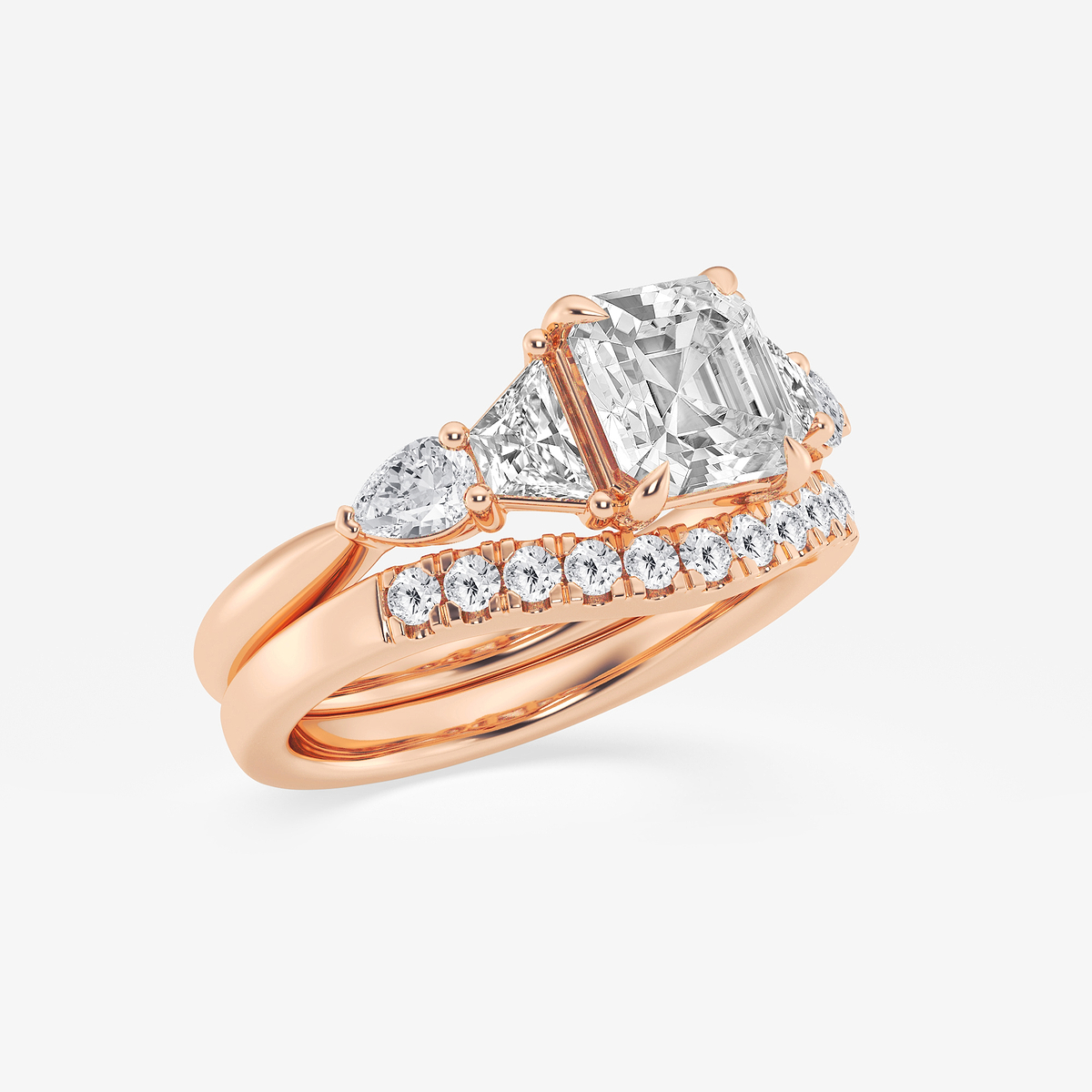 Additional Image 1 for  3 ctw Asscher Lab Grown Diamond Trapezoid and Pear Side Stone Bridal Set