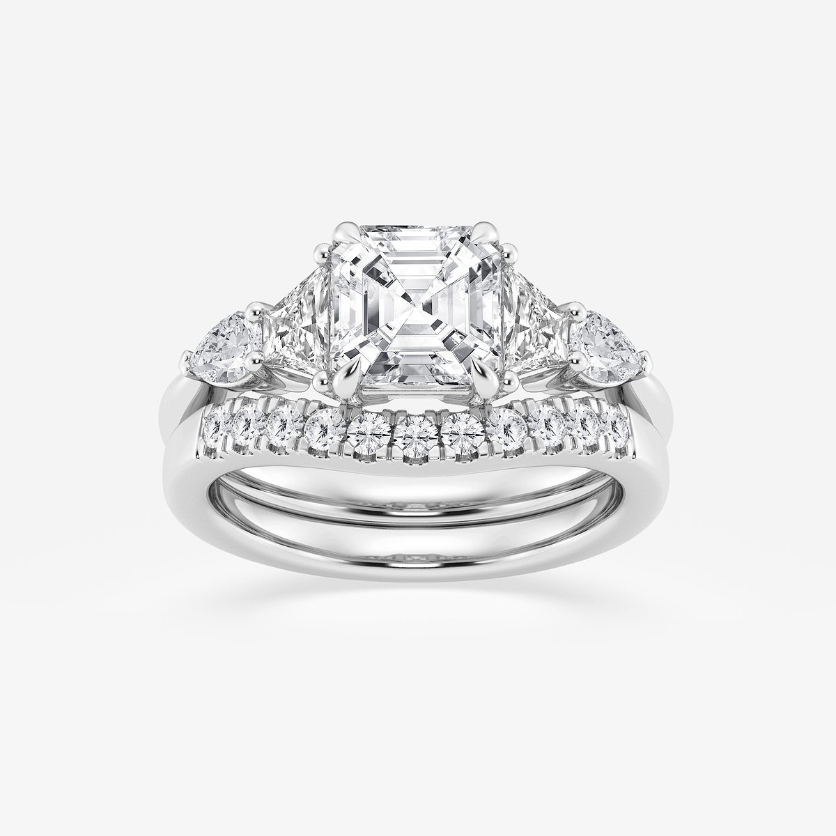 3 ctw Asscher Lab Grown Diamond Trapezoid and Pear Side Stone Bridal Set