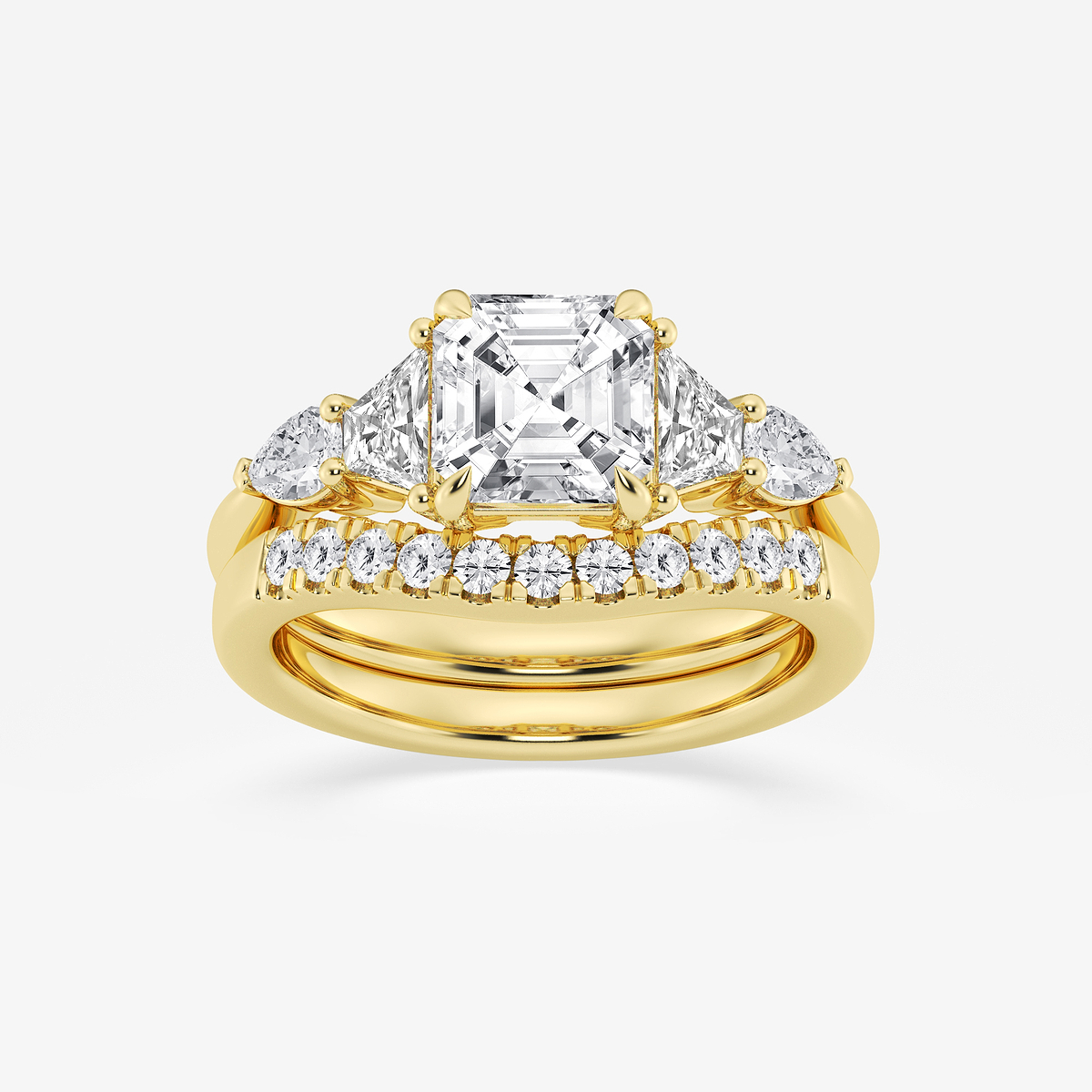 3 ctw Asscher Lab Grown Diamond Trapezoid and Pear Side Stone Bridal Set