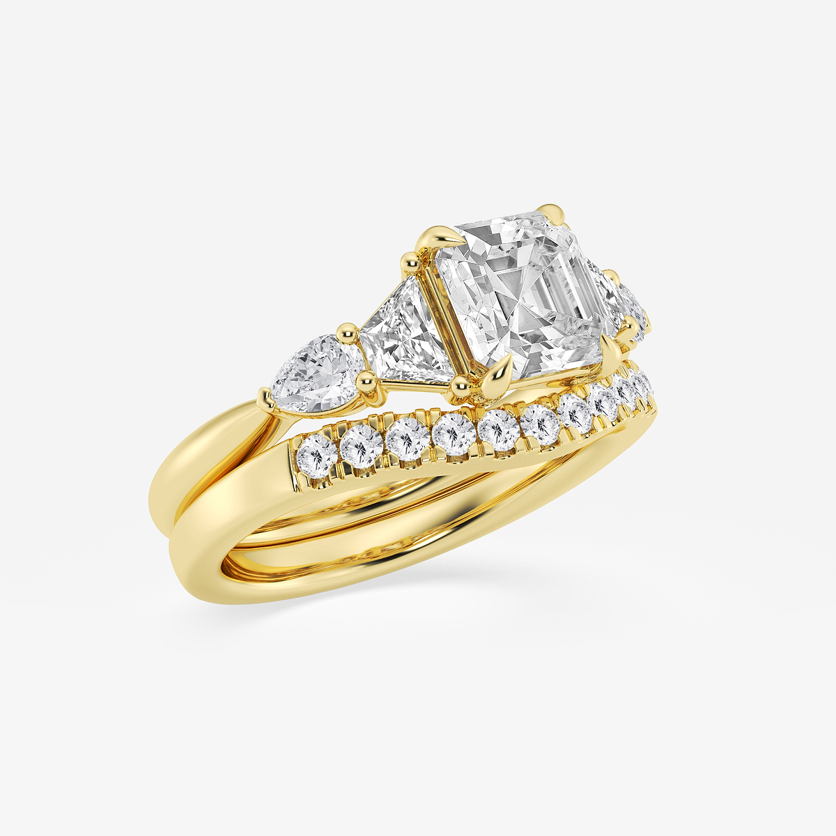 Additional Image 1 for  3 ctw Asscher Lab Grown Diamond Trapezoid and Pear Side Stone Bridal Set