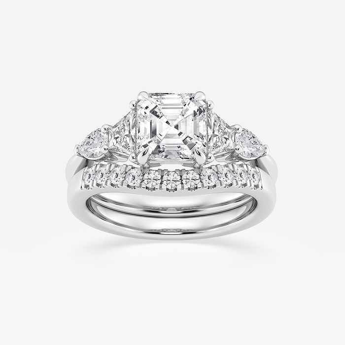 Knot - 3 ctw Asscher Lab Grown Diamond Trapezoid and Pear Side Stone Bridal Set