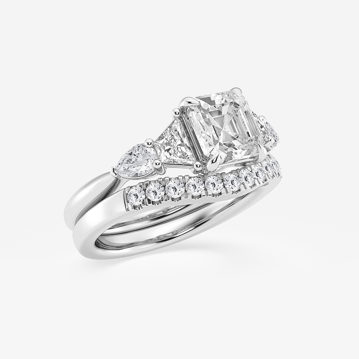 Knot - 3 ctw Asscher Lab Grown Diamond Trapezoid and Pear Side Stone Bridal Set