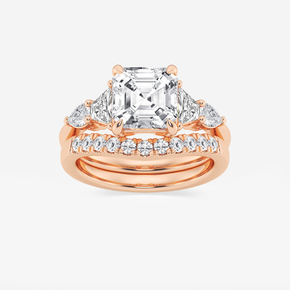 4 ctw Asscher Lab Grown Diamond Trapezoid and Pear Side Stone Bridal Set