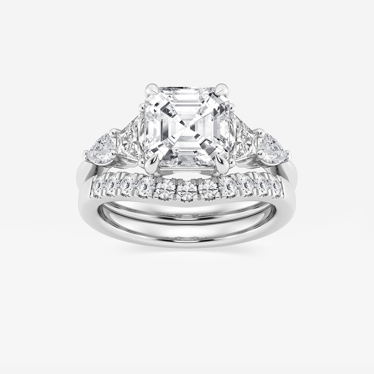 4 ctw Asscher Lab Grown Diamond Trapezoid and Pear Side Stone Bridal Set